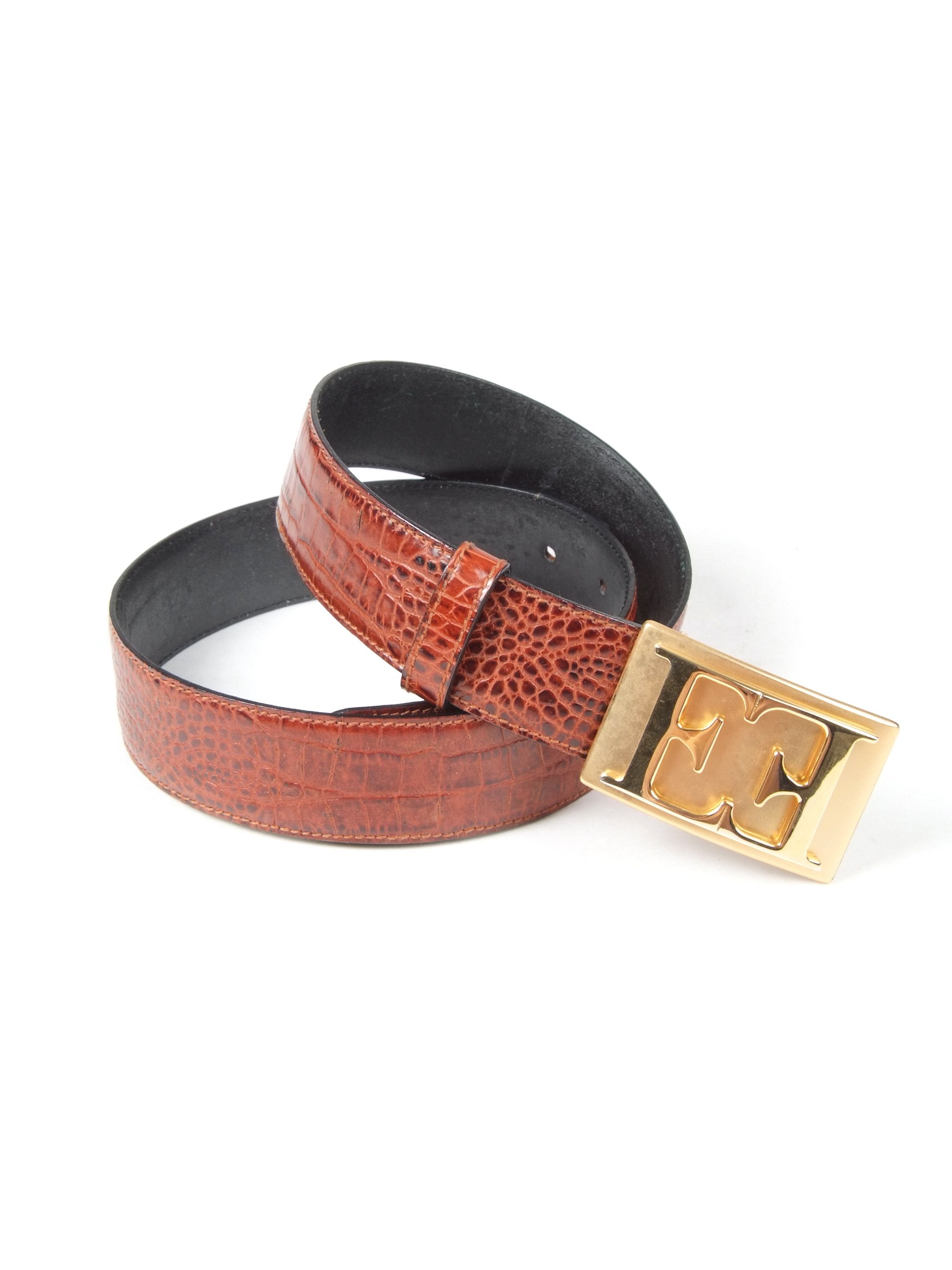 Escada × Vintage Vintage ESCADA Croco Print Leather Belt Size ONE SIZE - 1 Thumbnail