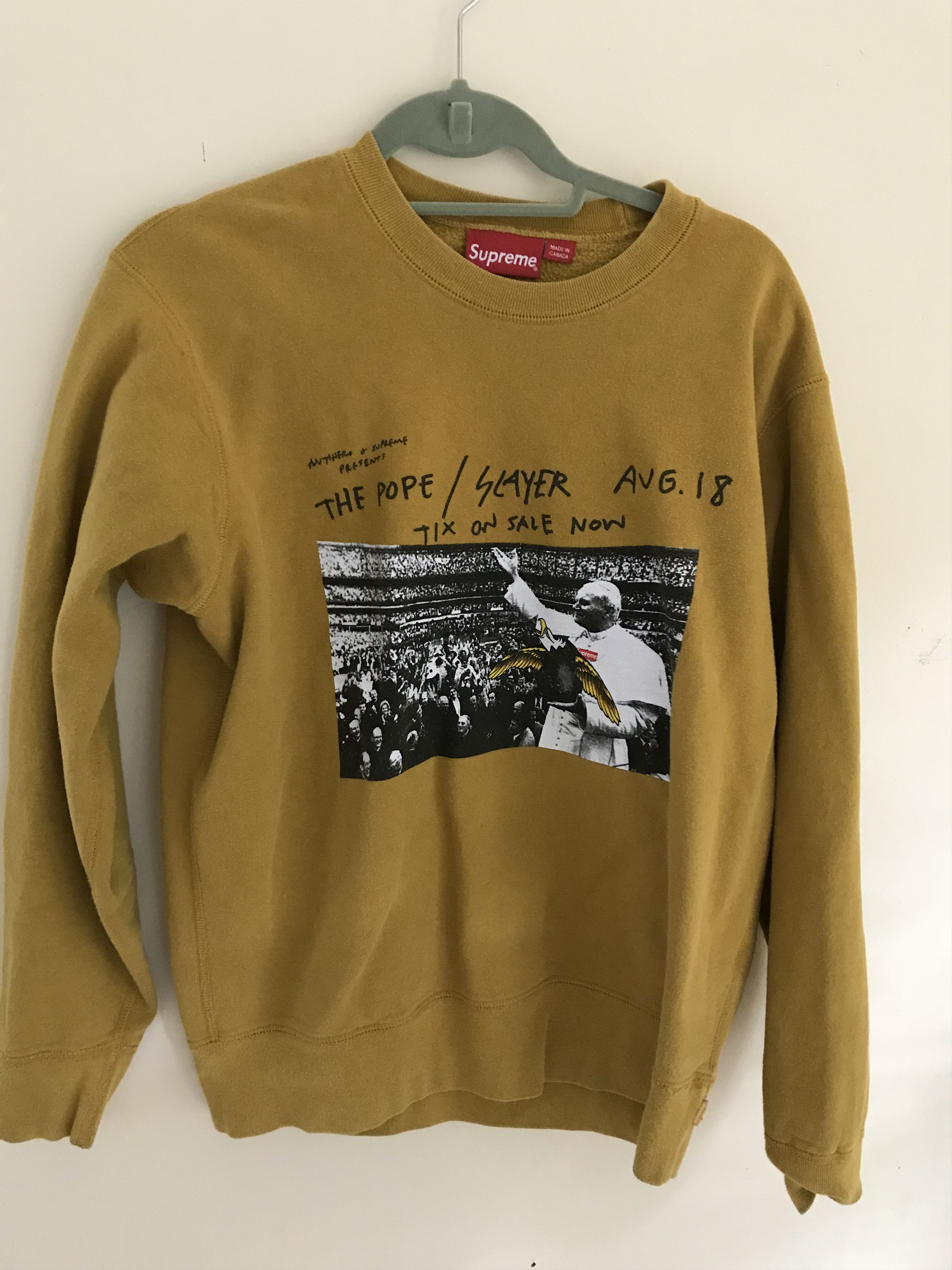 box logo Antihero Pope Sweatshirt MEDIUM MUSTARD Slayer S/S 16 M | Grailed