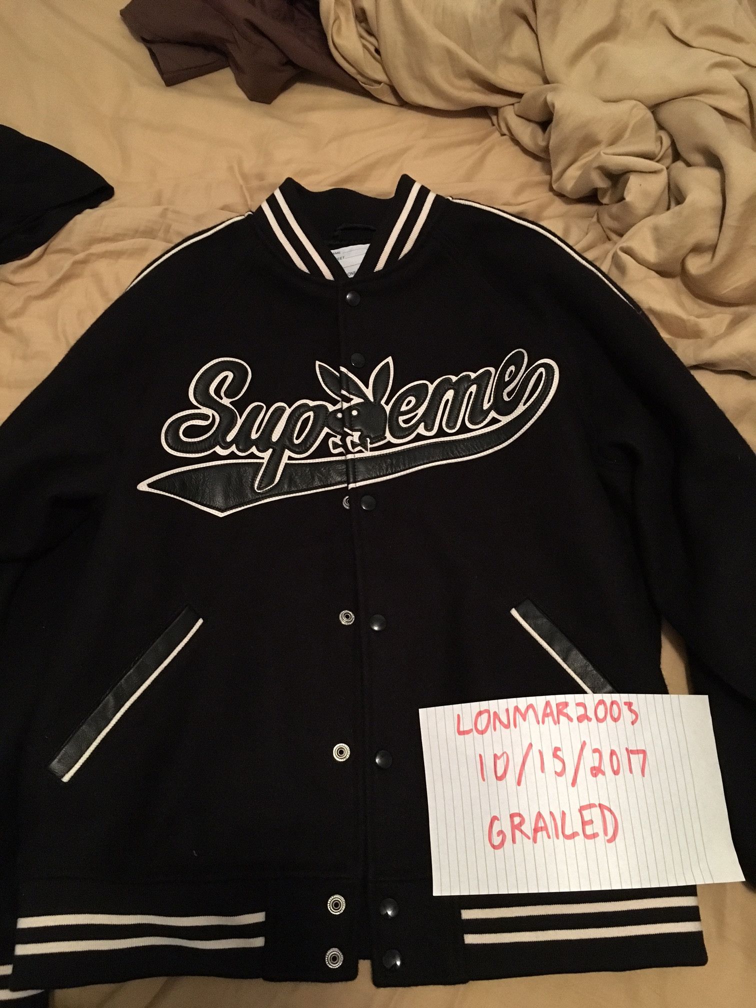 Supreme SUPREME X PLAYBOY VARSITY JACKET BLACK | Grailed