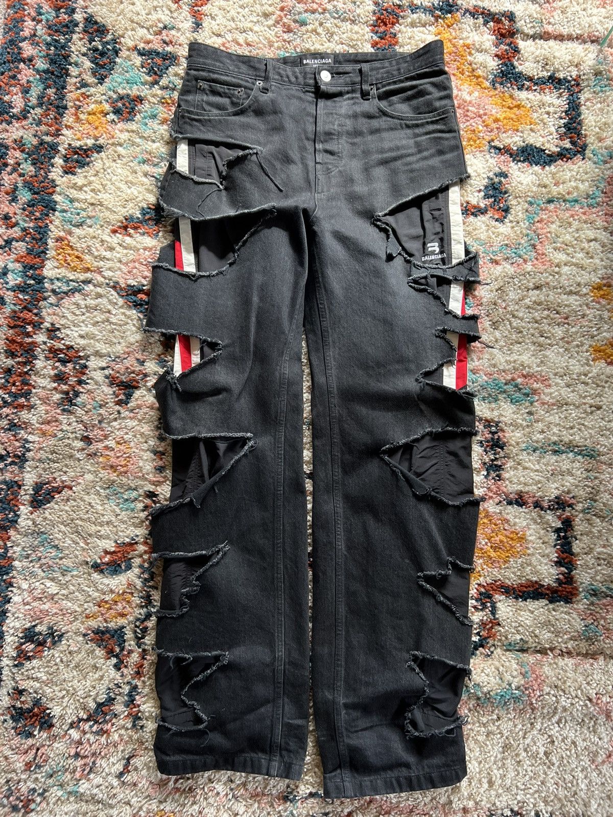 Balenciaga Balenciaga Black Slashed Denim Jeans Size US 32 / EU 48 - 1 Thumbnail