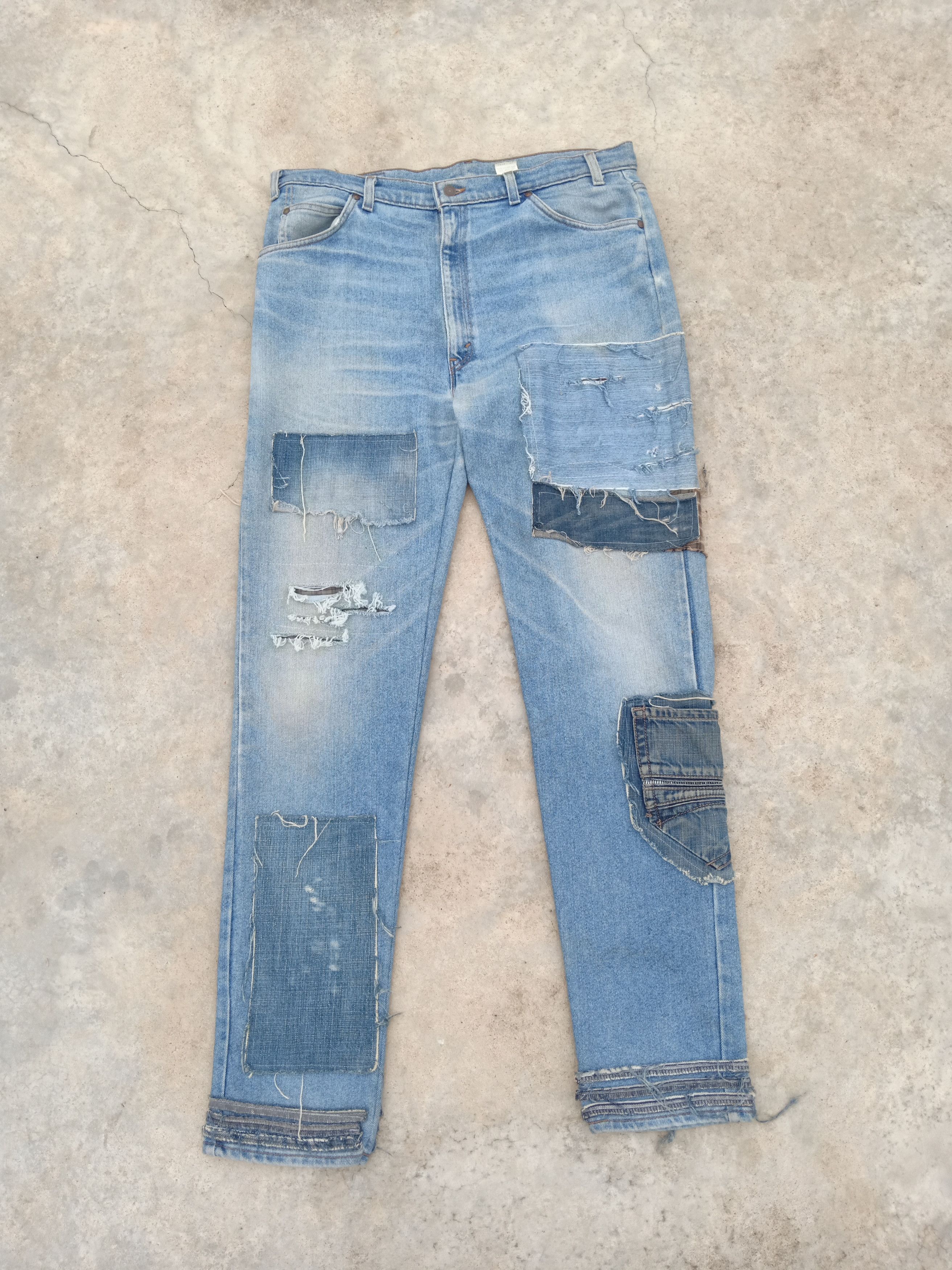 Vintage levis distressed patchwork custom jeans