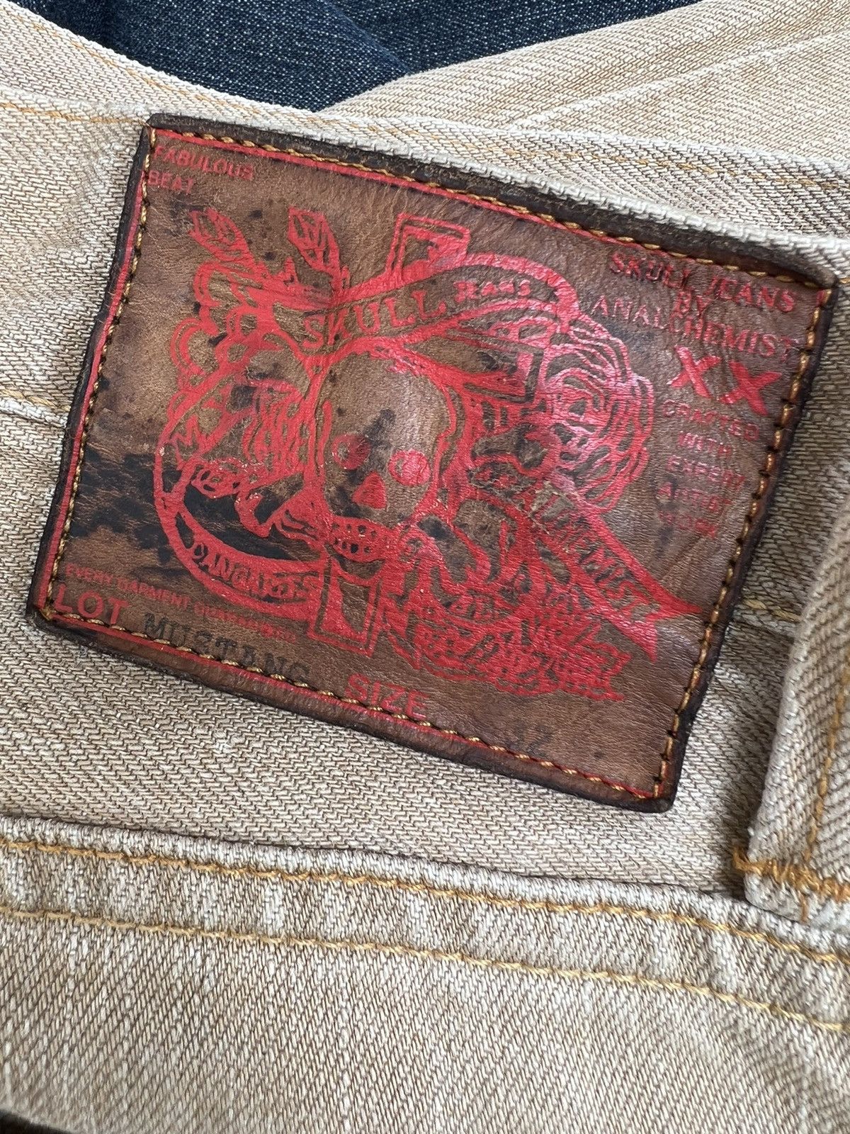 Alchemist VTG Skull Jeans Mustang Fade Persimmon Dye Denim Flare Jeans Size US 31 - 23 Thumbnail