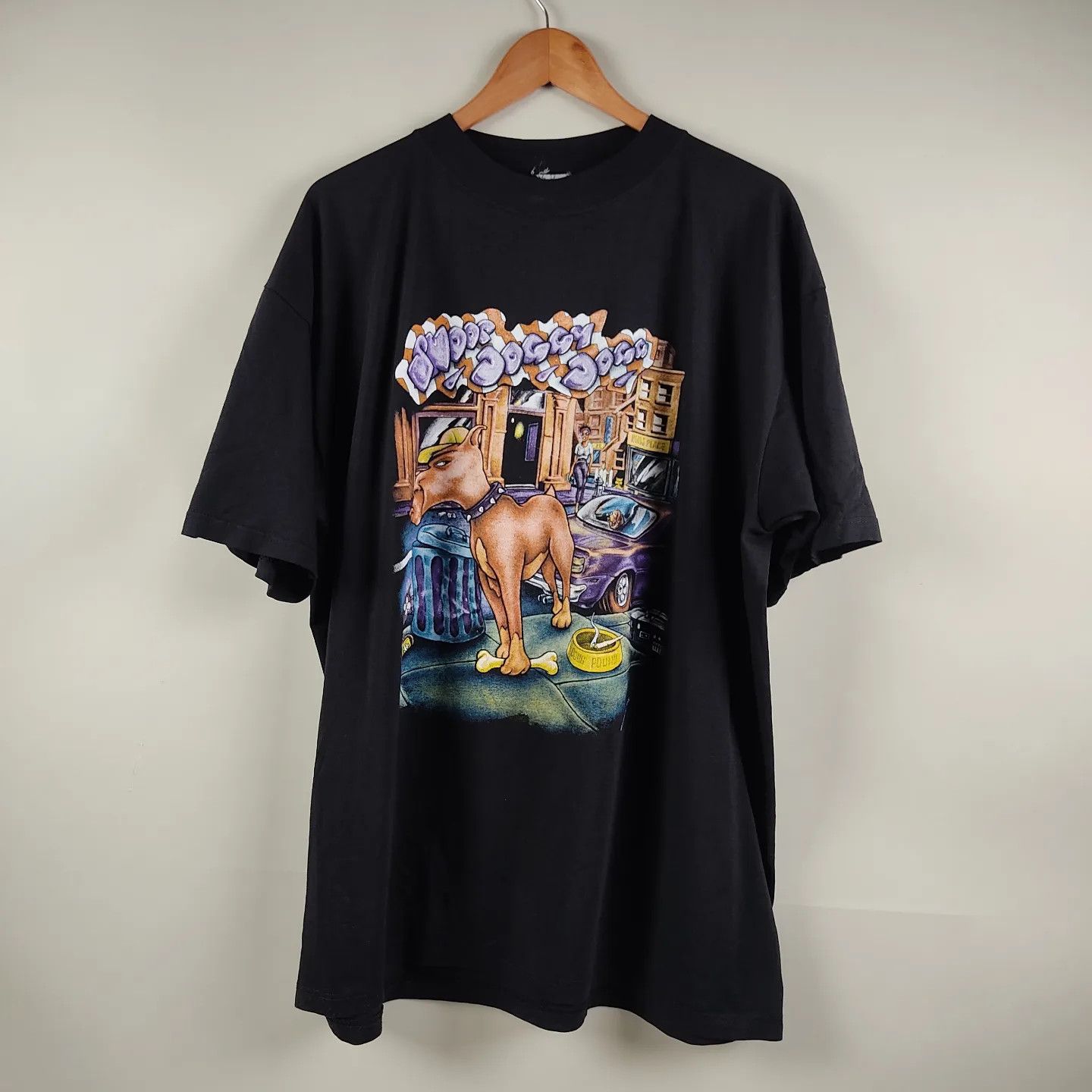 Image of Rap Tees x Snoop Dogg 90's Snoop Doggy Dogg Beware The Dogg in Black, Men's (Size XL)