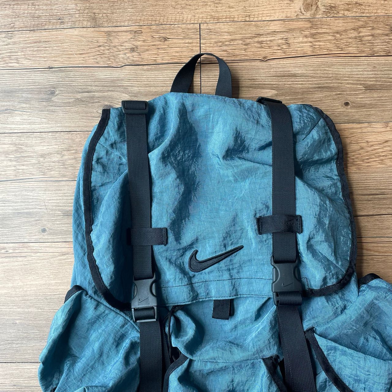 Nike × Vintage 1990s Vintage Nike Blue Nylon Parachute Backpack Size ONE SIZE - 6 Thumbnail