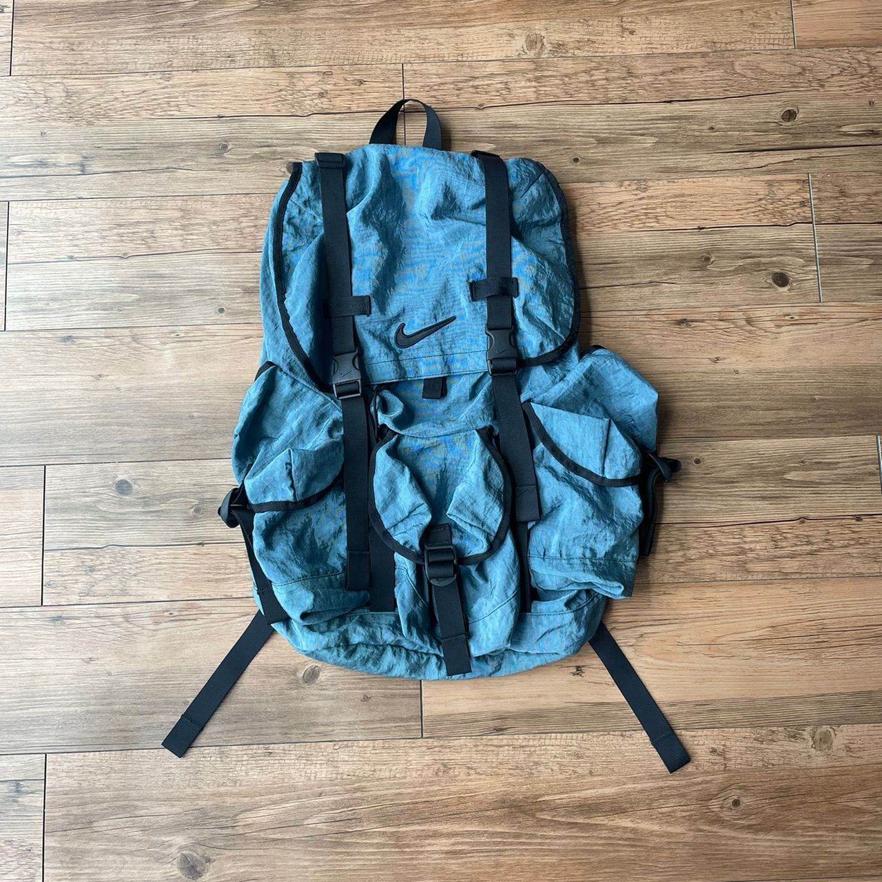 1990s Vintage Nike Blue Nylon Parachute Backpack