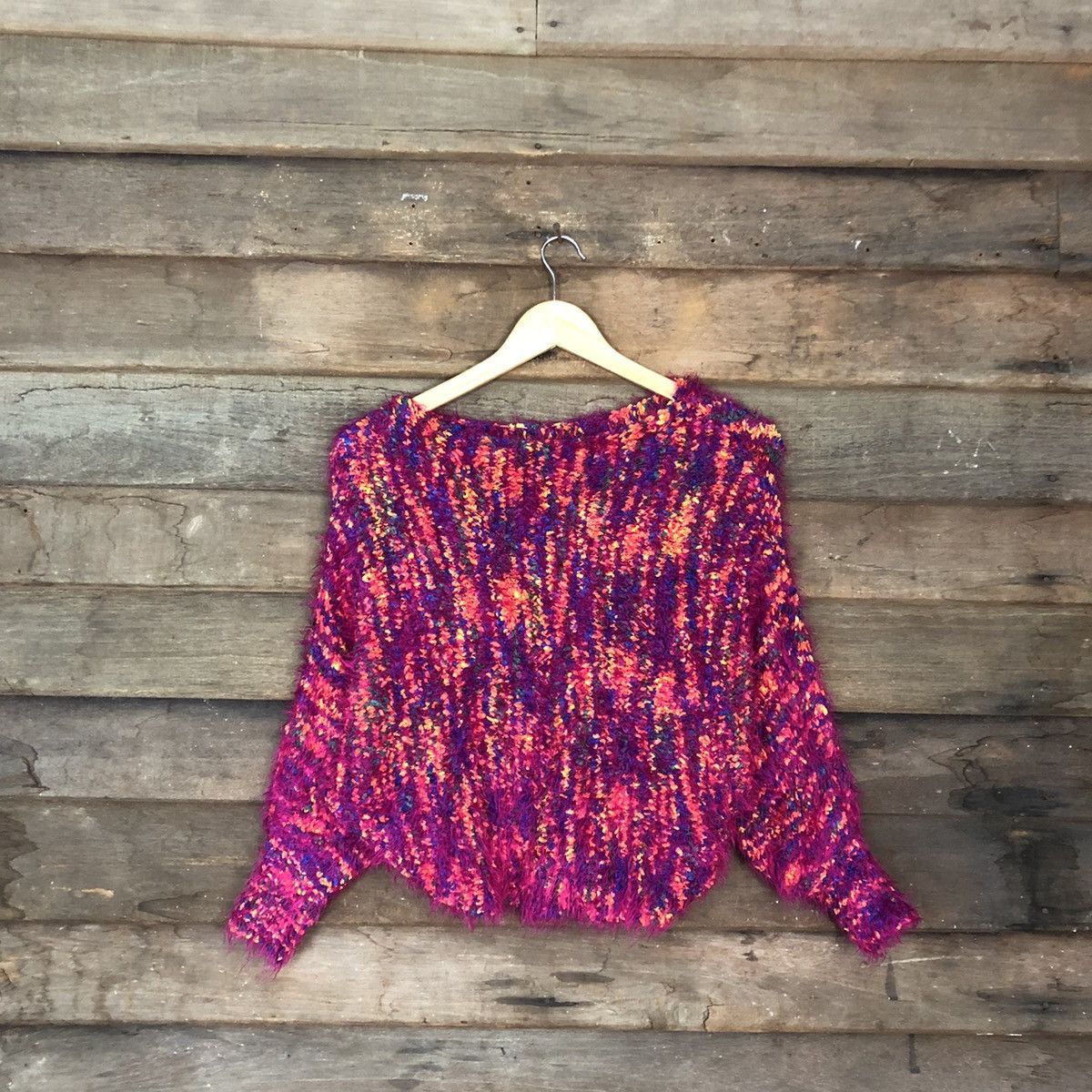 image of Coloured Cable Knit Sweater x Homespun Knitwear Maria Guiza Pink Mohair Shag Shaggy Knitwear C1112,