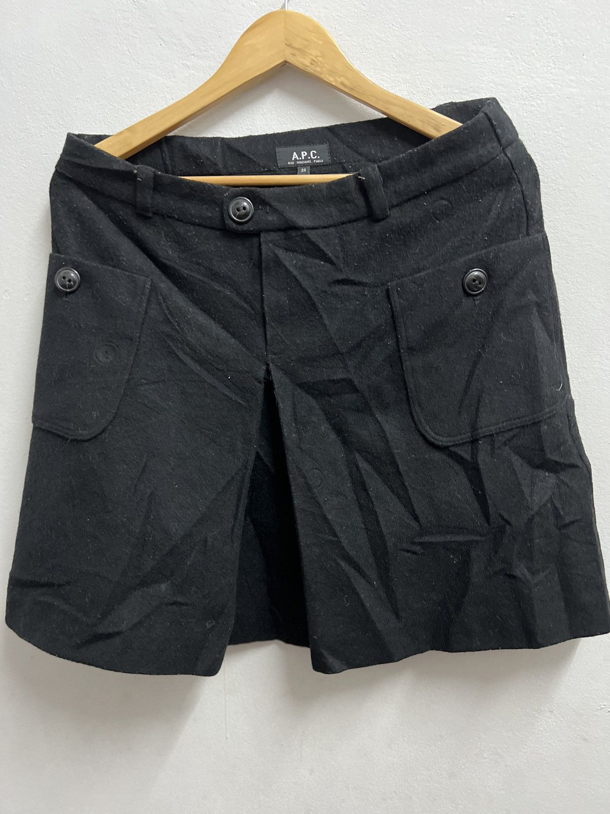 A.P.C. APC black wool midi skirt rare Size 38" / US 16 / IT 52 - 1 Thumbnail