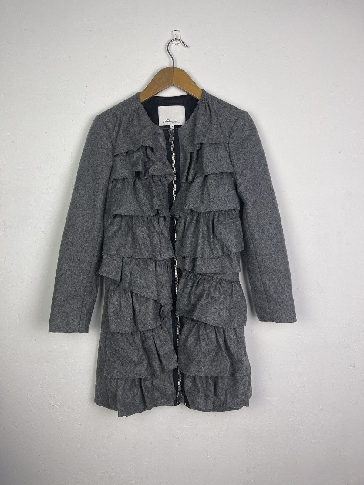 3.1 Phillip Lim × Designer Phillip Lim Symetrically Ruffle Wool Coat Jacket Size XS / US 0-2 / IT 36-38 - 1 Thumbnail