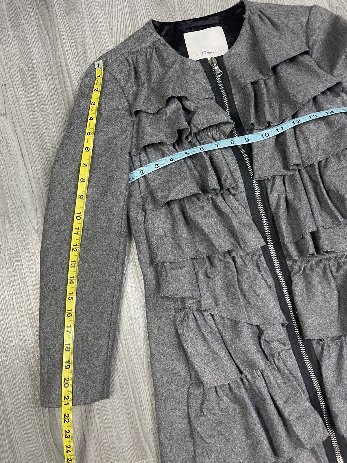 3.1 Phillip Lim × Designer Phillip Lim Symetrically Ruffle Wool Coat Jacket Size XS / US 0-2 / IT 36-38 - 15 Thumbnail
