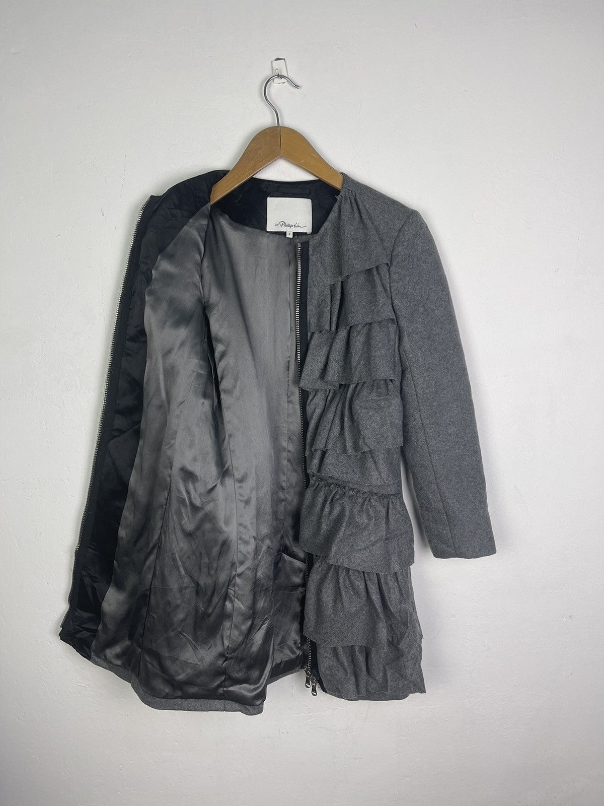 3.1 Phillip Lim × Designer Phillip Lim Symetrically Ruffle Wool Coat Jacket Size XS / US 0-2 / IT 36-38 - 5 Thumbnail