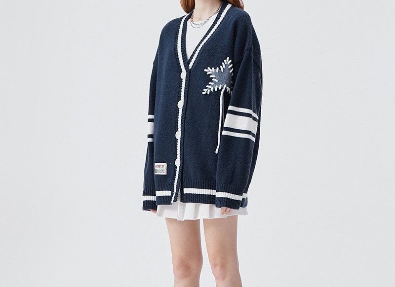 Japanese Brand Star Knit Cardigan Sweater Size L / US 10 / IT 46 - 3 Thumbnail