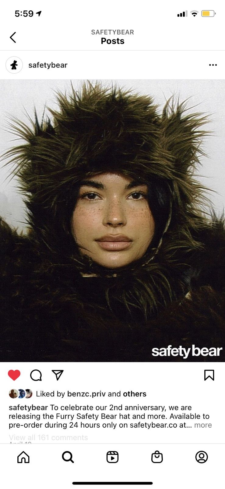 image of Joy Divizn Safety Bear Furry Hat in Brown, Men's