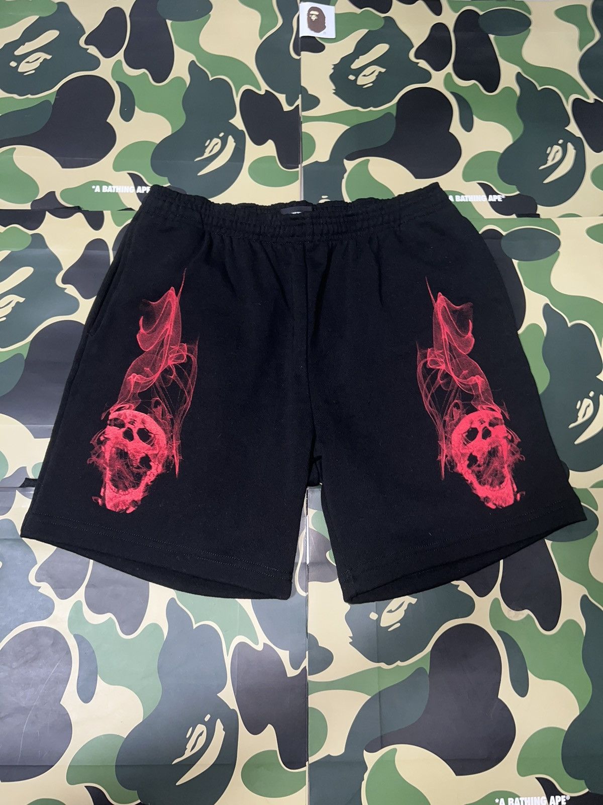 Revenge Red popular Smoke Skull Fleece Shorts & Tee Set