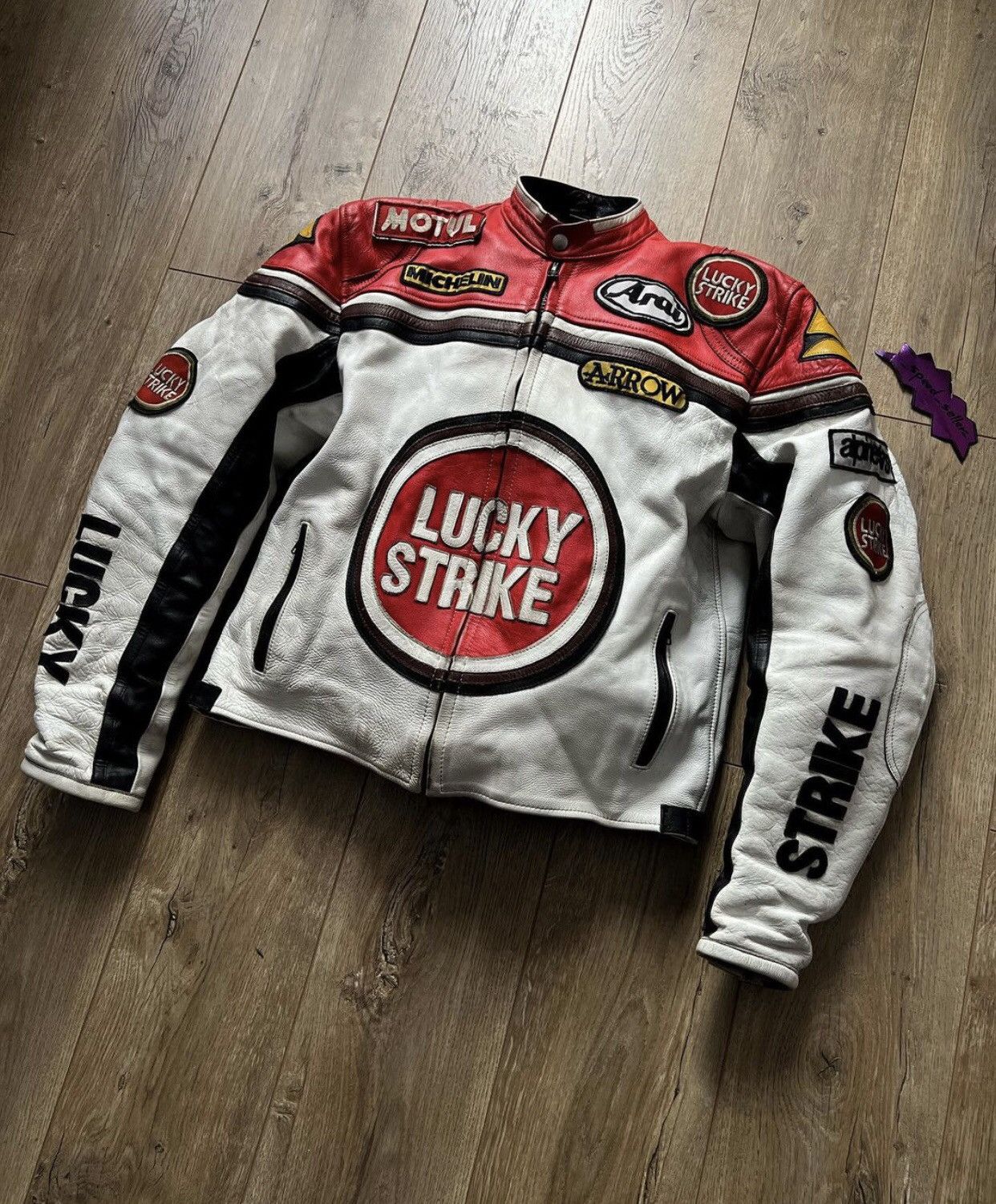 Vintage RARE🔥90s Lucky Strike Racing Leather Racer Biker Moto Jacket ...