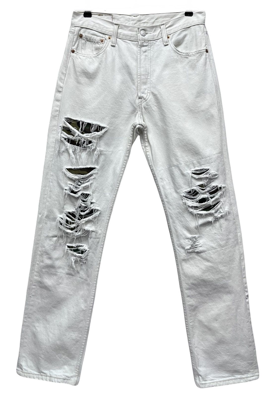 Levi's FYE🔥Custom Rework Distressed Ripped Vtg White Levi’s 501 Size US 29 - 1 Thumbnail