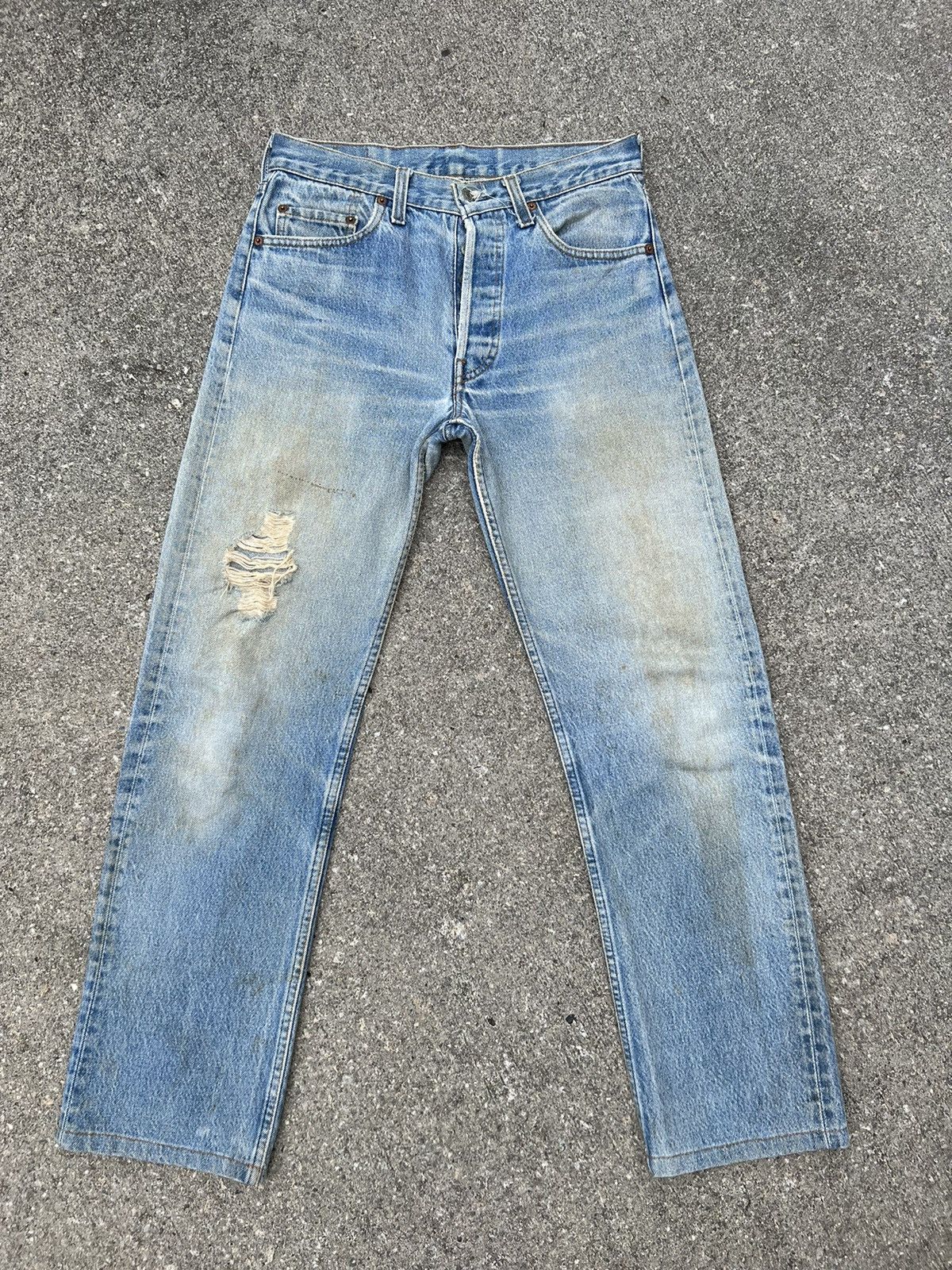 VTG 80s Levi’s 501 Distress Fade Denim Dirty Trashed Jeans