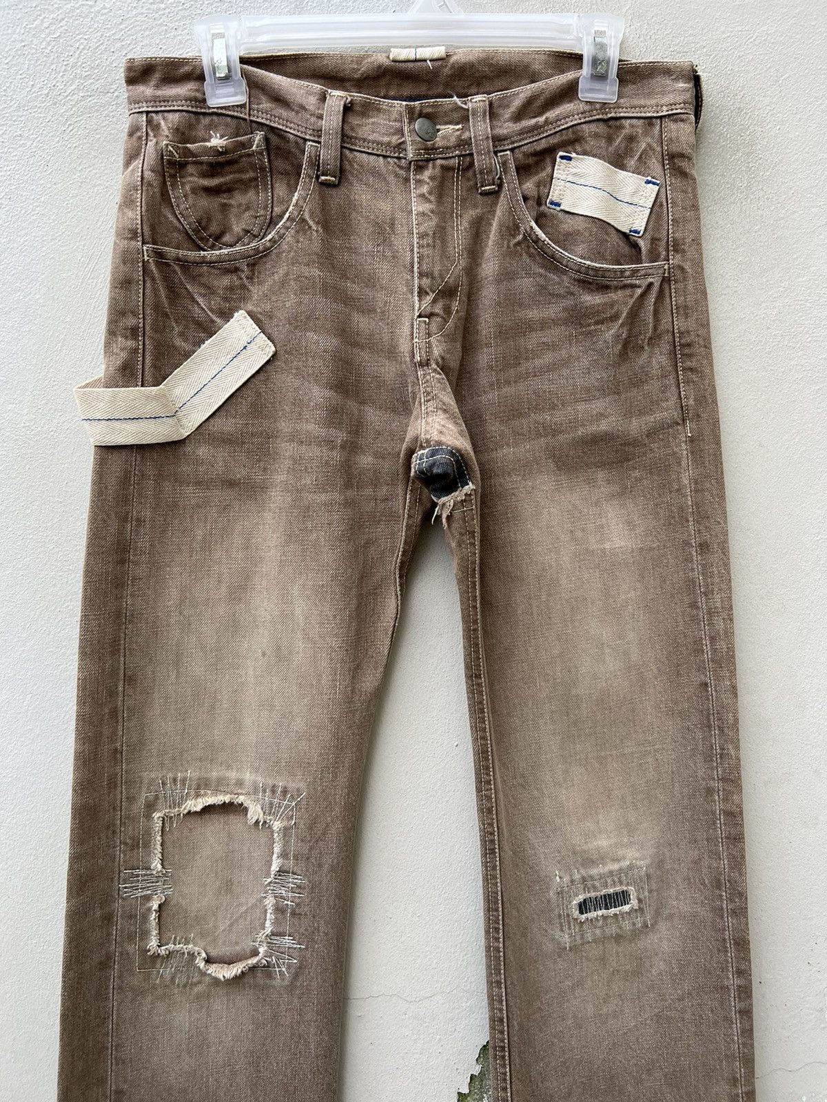 R.Newbold Vintage R. Newbold Fade Denim Patchwork Work Jeans Size US 30 / EU 46 - 7 Thumbnail