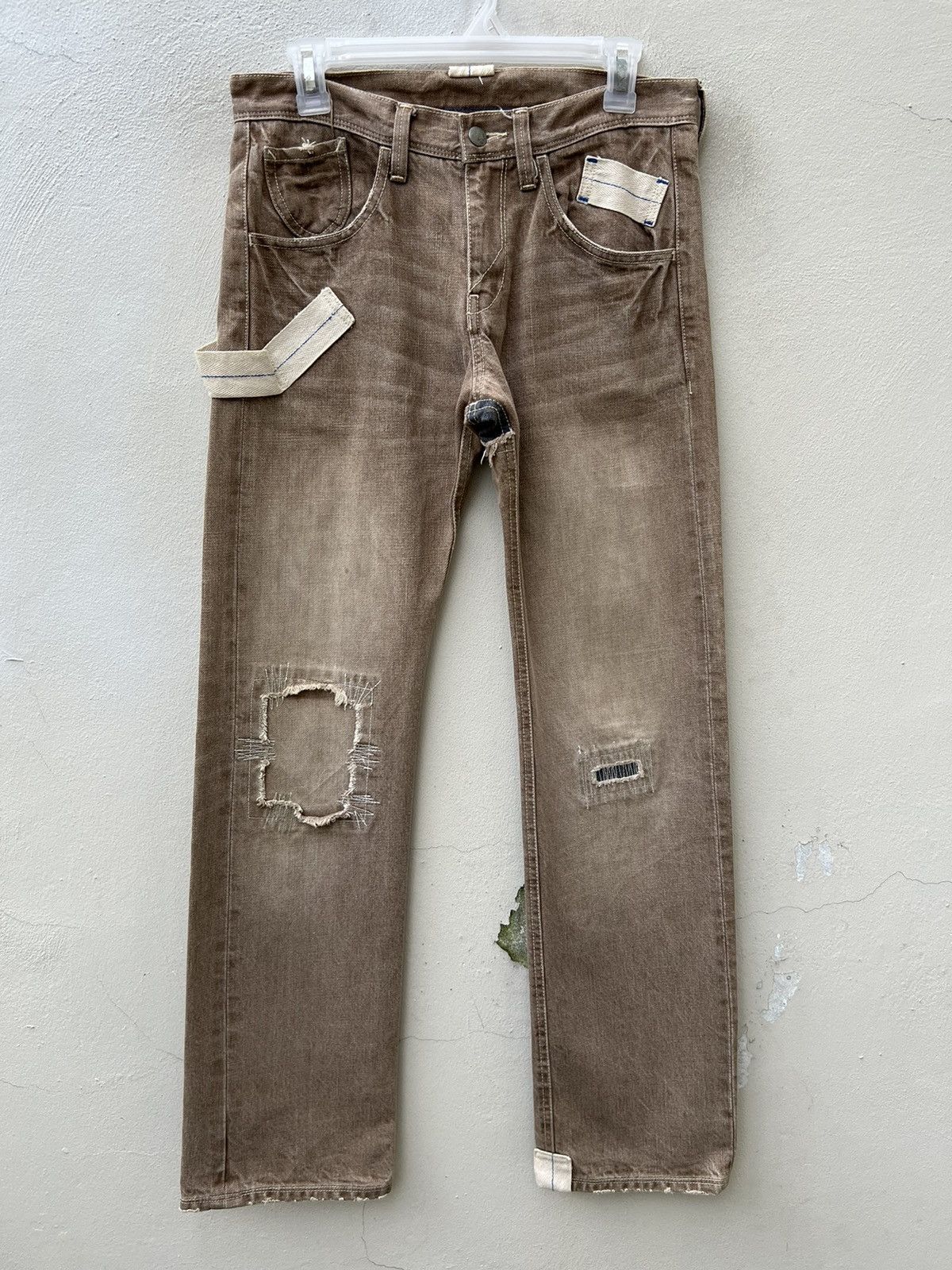 R.Newbold Vintage R. Newbold Fade Denim Patchwork Work Jeans Size US 30 / EU 46 - 6 Thumbnail