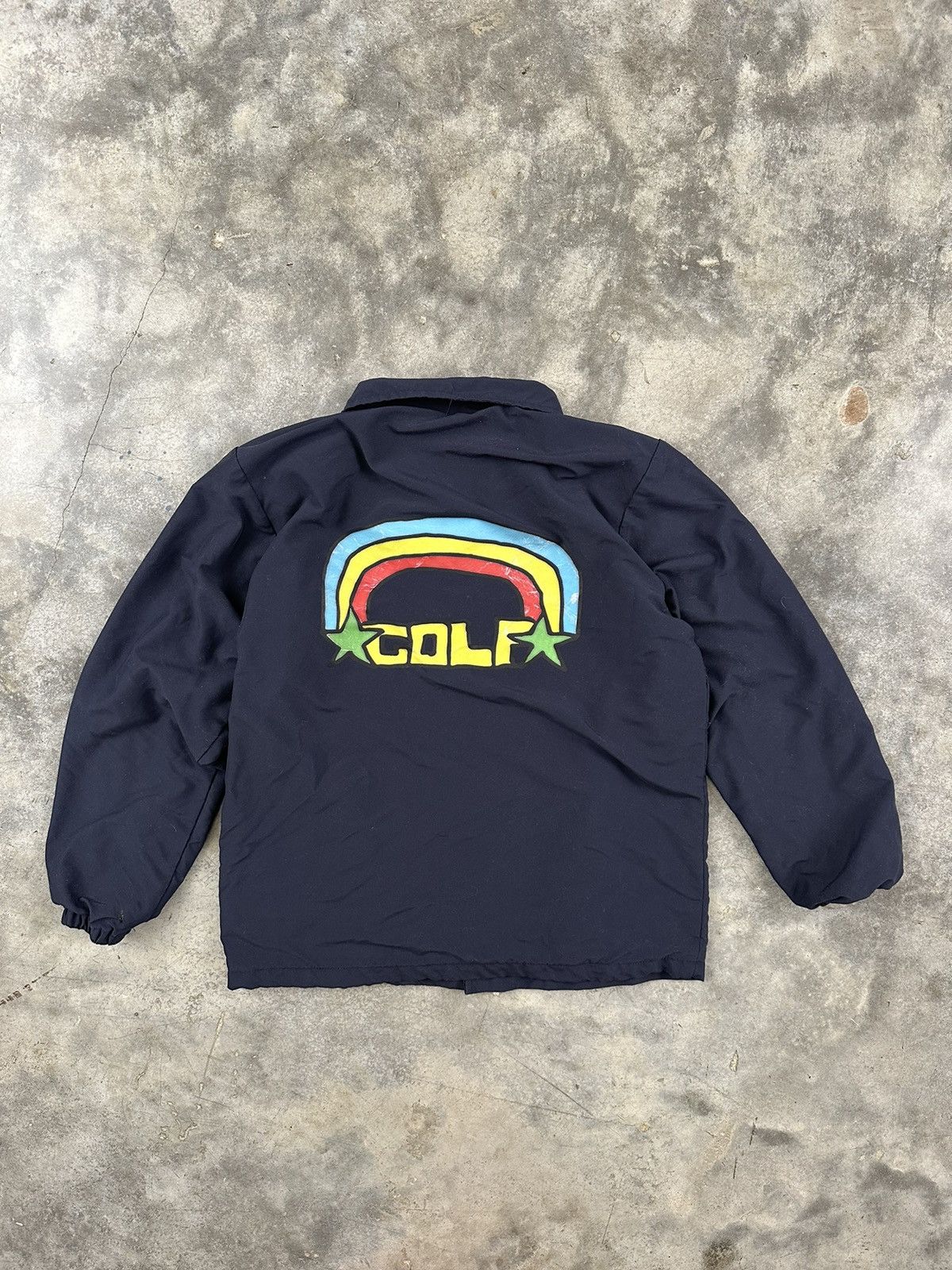 image of Golf Wang Navy Rainbow Drawn Logo Coach Jacket Sz. Small, Men's