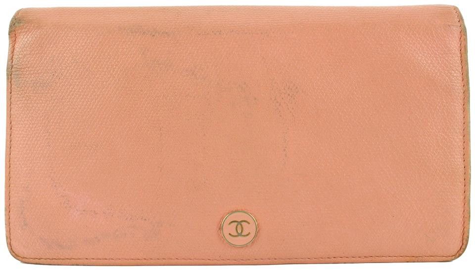 Chanel Pink Leather Button Line Flap Wallet 70ccs126