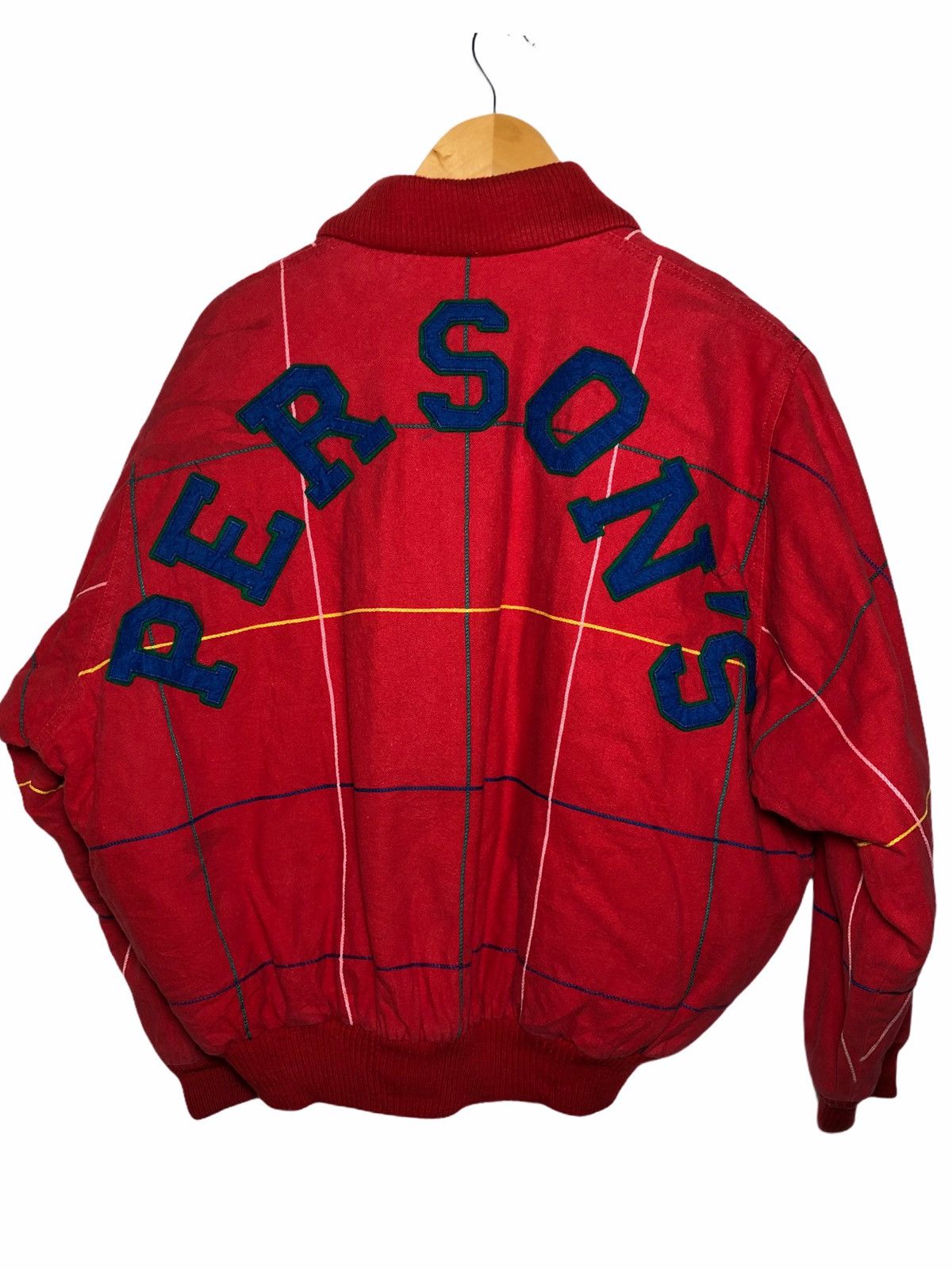 image of Persons x Vintage Person's Spell Out Varsity Jacket in Red, Men's (Size XL)