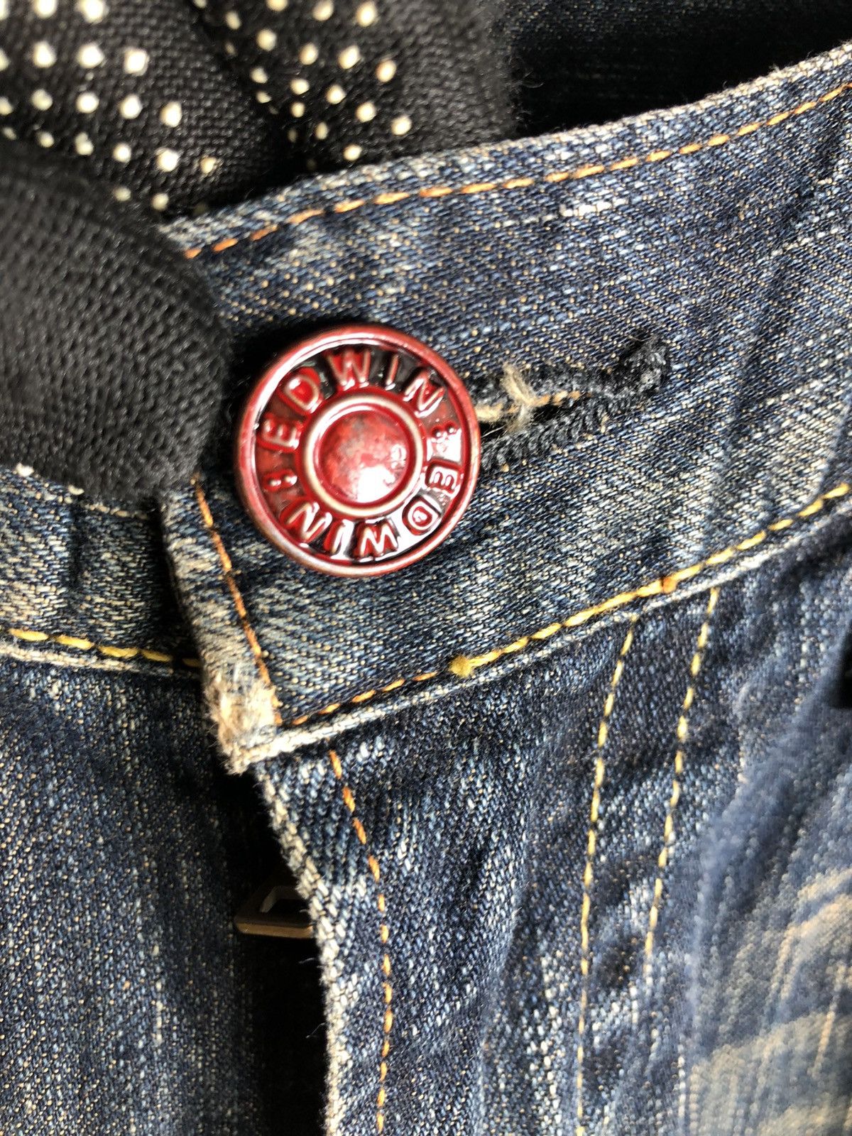 Japanese Brand Edwin 503 Regular Blue Trip Distressed Denim