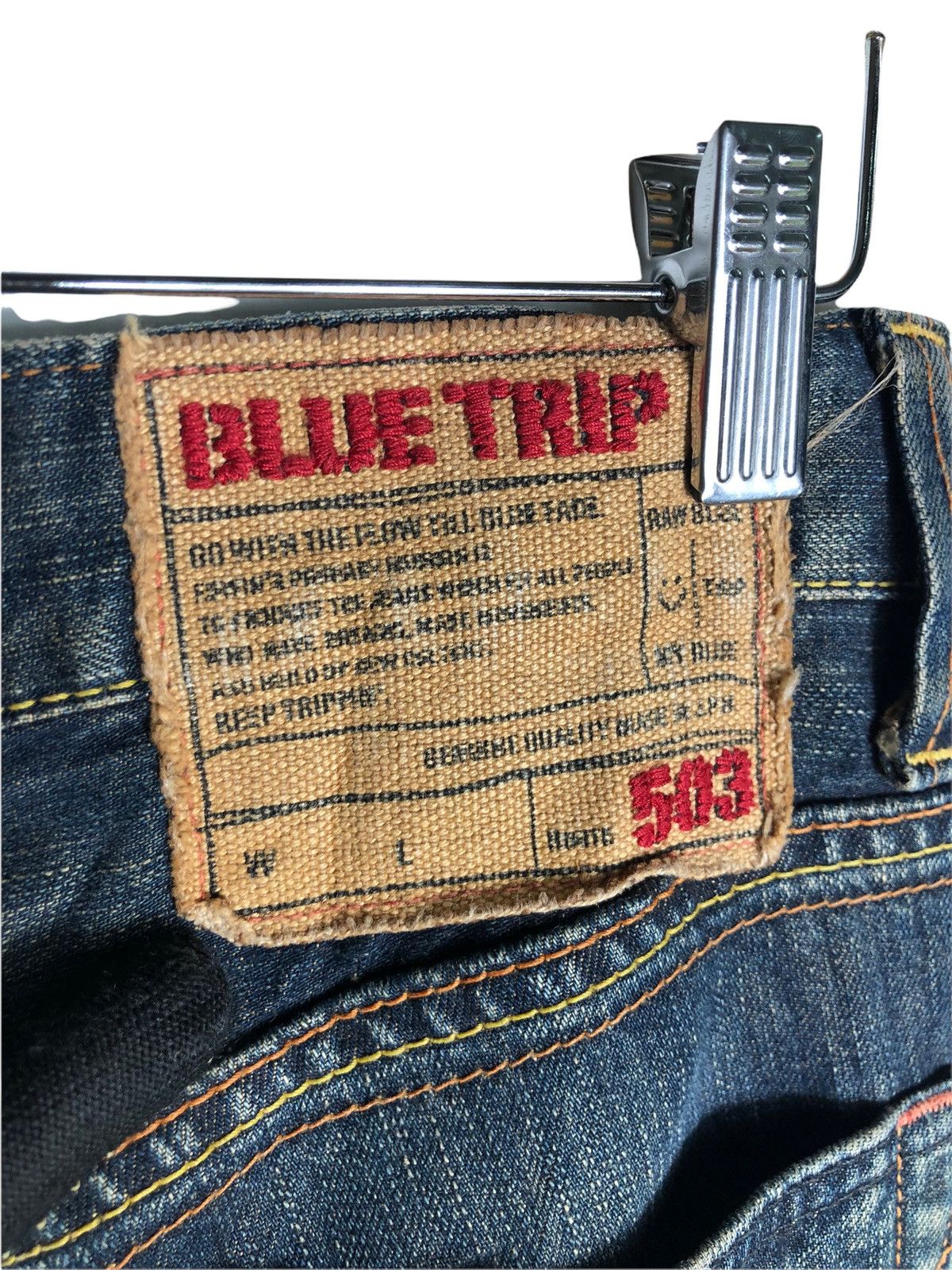 Japanese Brand Edwin 503 Regular Blue Trip Distressed Denim