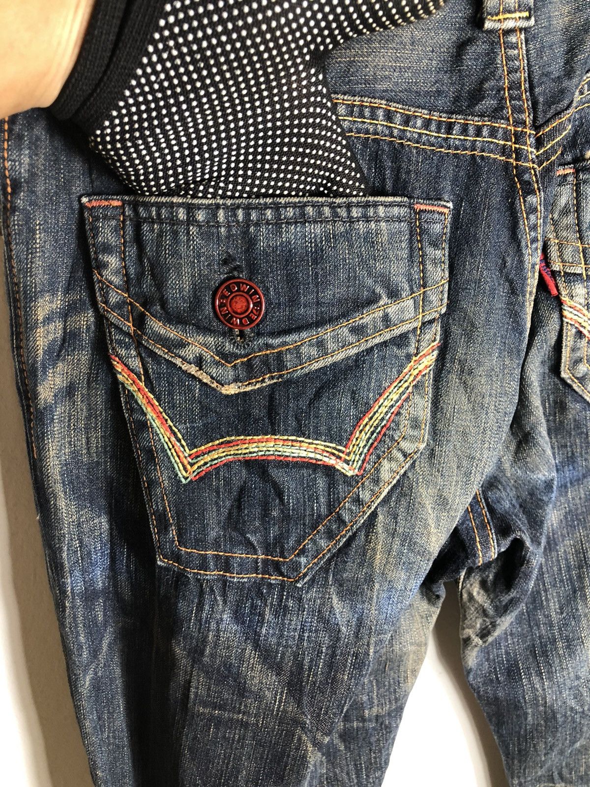 Japanese Brand Edwin 503 Regular Blue Trip Distressed Denim