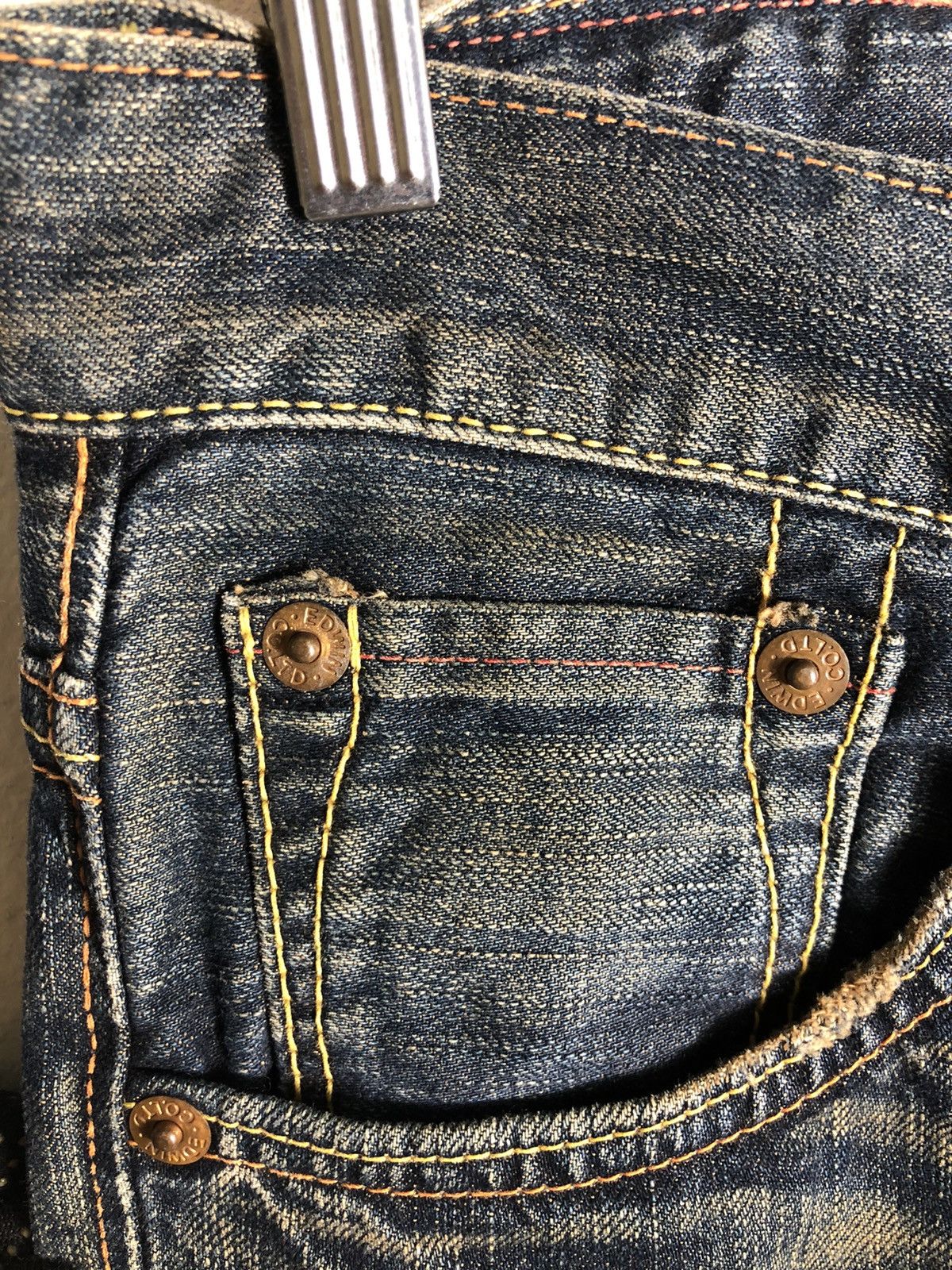 Japanese Brand Edwin 503 Regular Blue Trip Distressed Denim