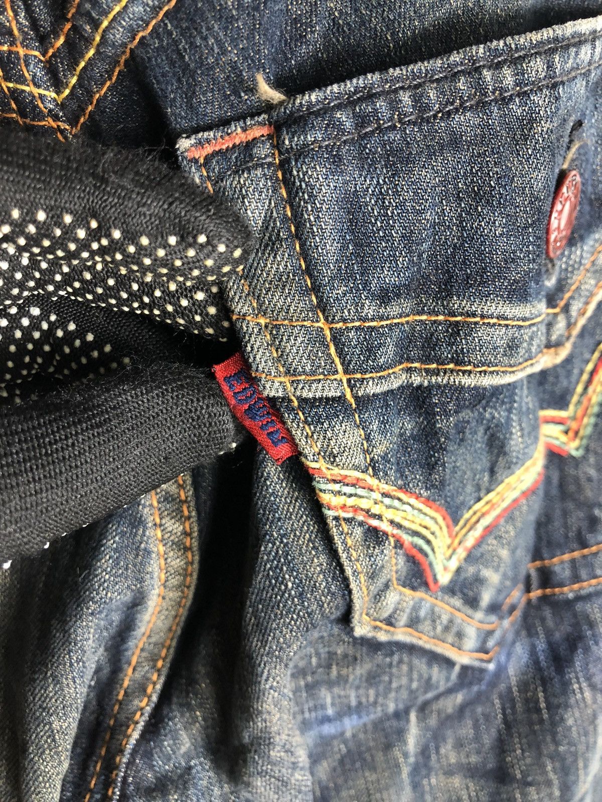 Japanese Brand Edwin 503 Regular Blue Trip Distressed Denim