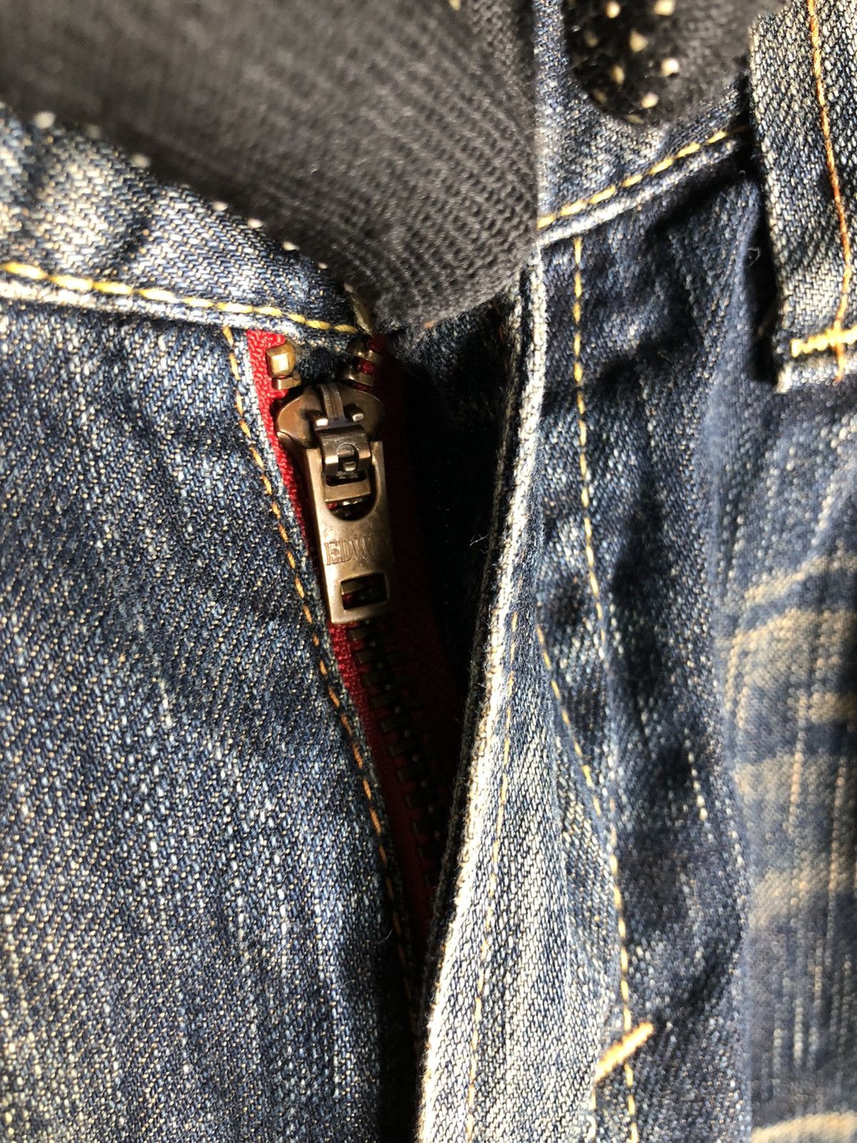 Japanese Brand Edwin 503 Regular Blue Trip Distressed Denim