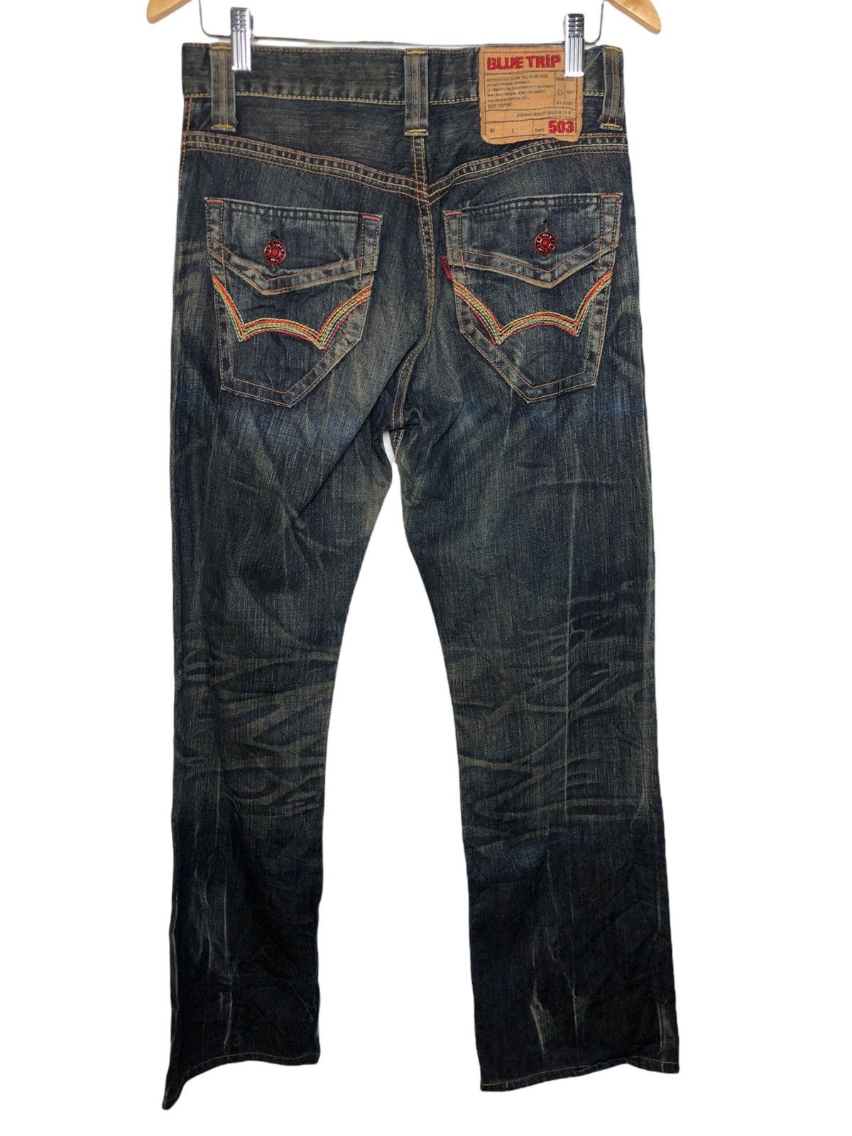 Japanese Brand Edwin 503 Regular Blue Trip Distressed Denim