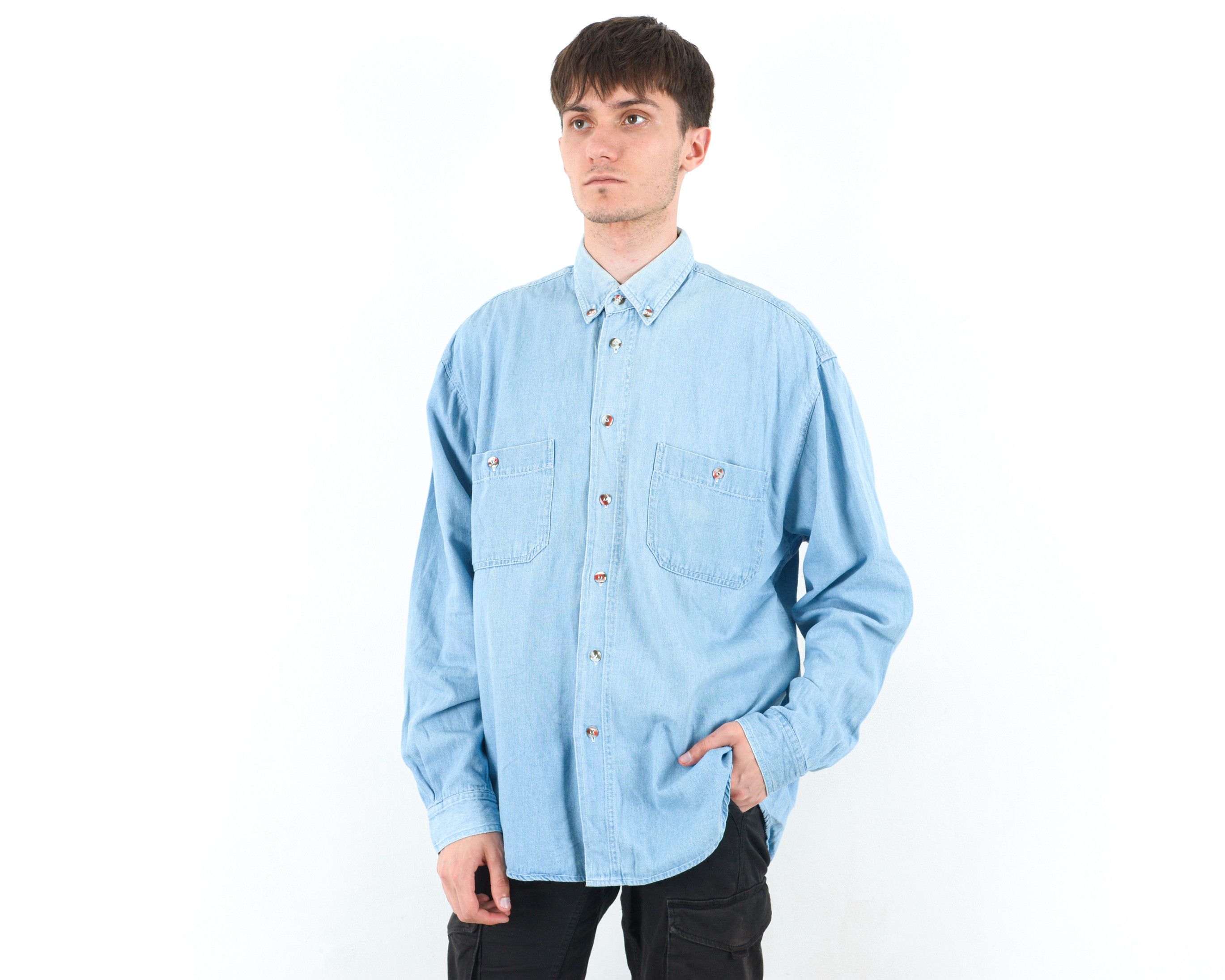 Orvis Shirt Long Sleeved Retro Jean Denim Casual Blue Cotton Size US M / EU 48-50 / 2 - 3 Thumbnail