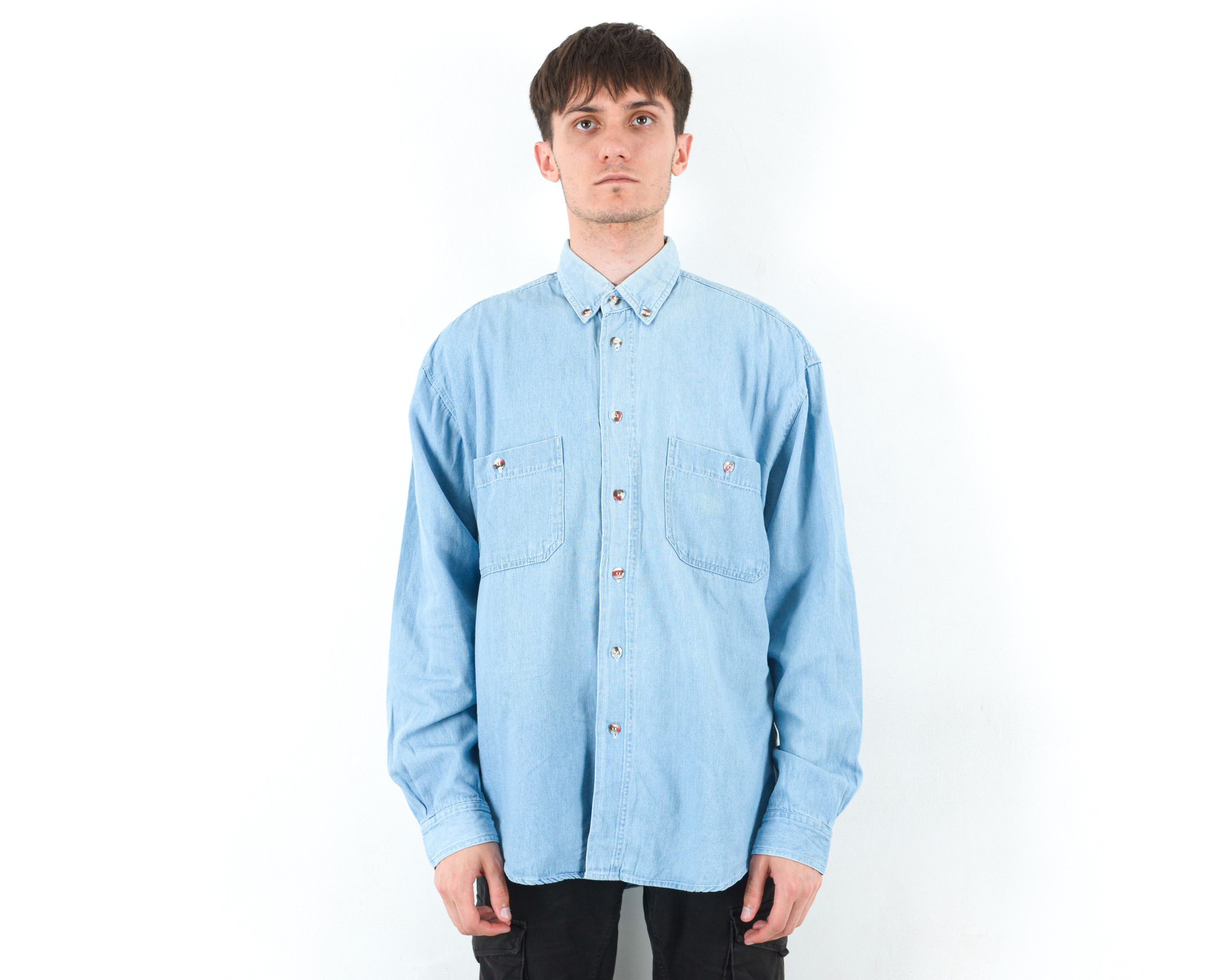 Orvis Shirt Long Sleeved Retro Jean Denim Casual Blue Cotton Size US M / EU 48-50 / 2 - 2 Thumbnail