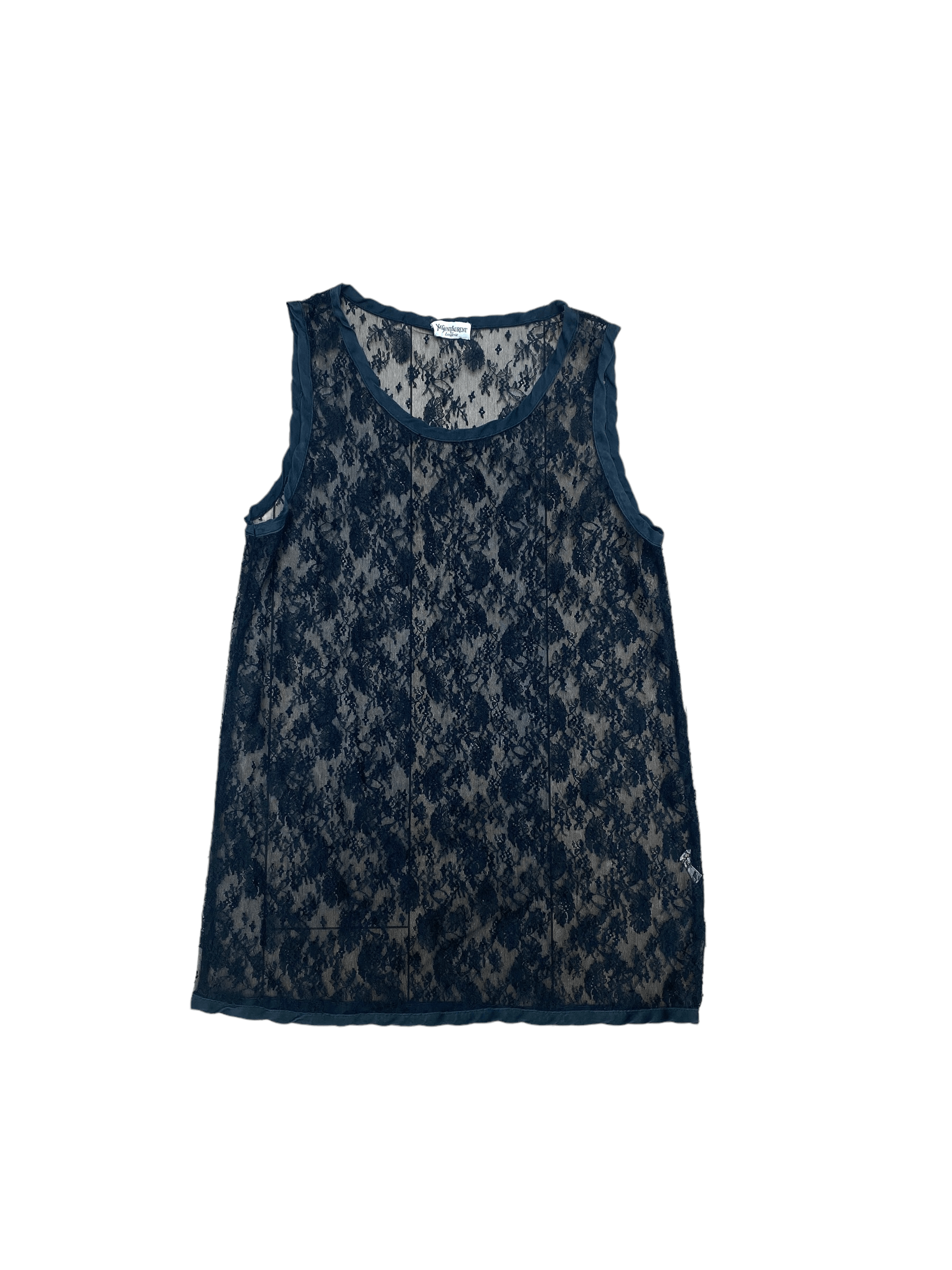 Yves Saint Laurent Lingerie Black Embroidered Mesh Top | Grailed