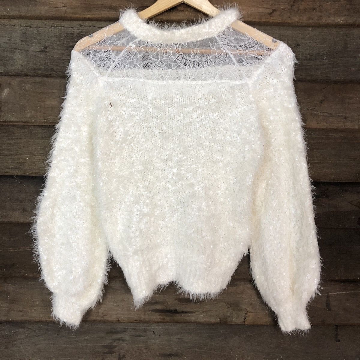 Homespun Knitwear DLL Nice Claup White Mohair shag shaggy fur Knitwear #c1102 Size S / US 4 / IT 40 - 8 Thumbnail