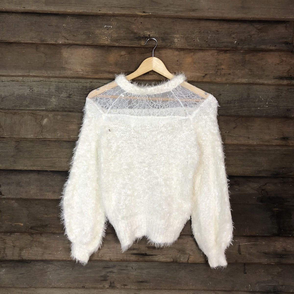 Homespun Knitwear DLL Nice Claup White Mohair shag shaggy fur Knitwear #c1102 Size S / US 4 / IT 40 - 3 Thumbnail