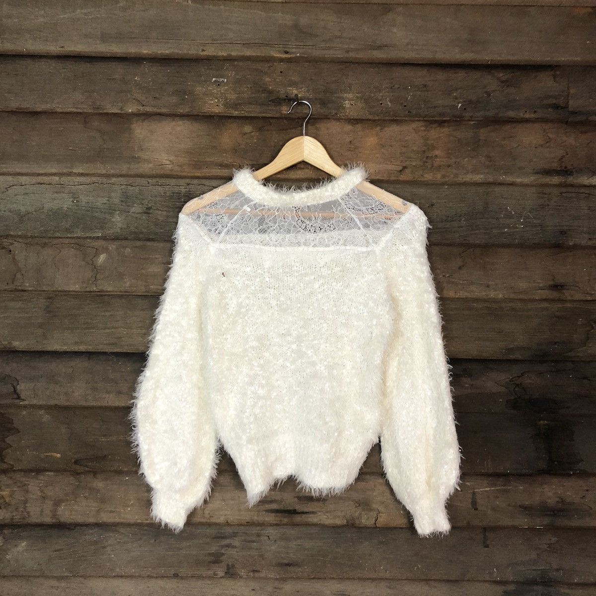 Homespun Knitwear DLL Nice Claup White Mohair shag shaggy fur Knitwear #c1102 Size S / US 4 / IT 40 - 1 Thumbnail