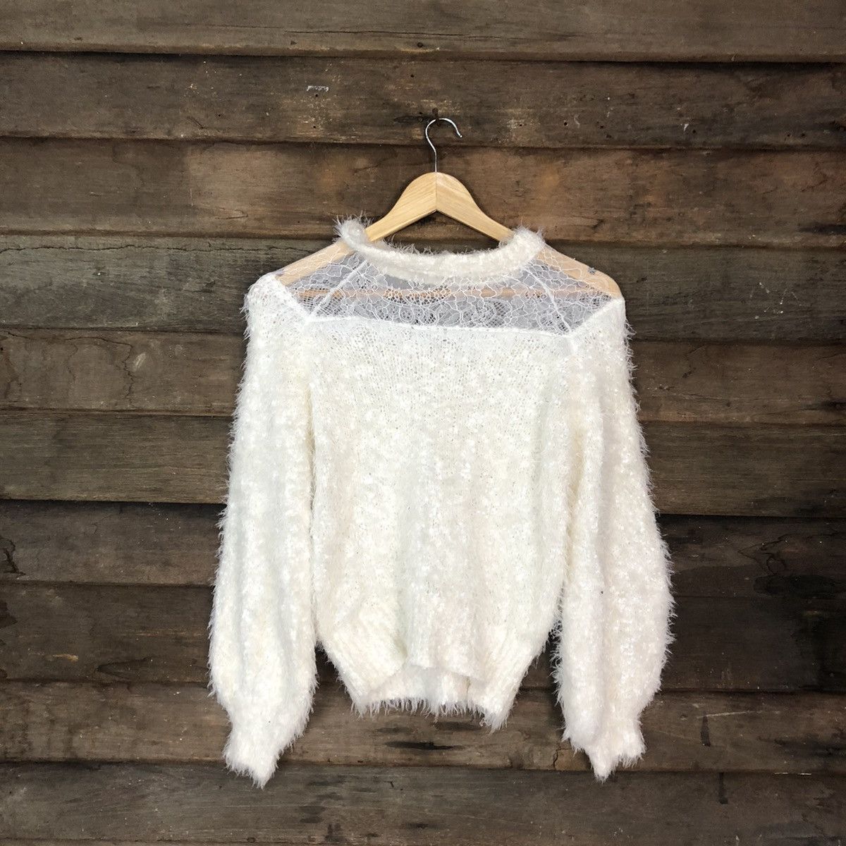 Homespun Knitwear DLL Nice Claup White Mohair shag shaggy fur Knitwear #c1102 Size S / US 4 / IT 40 - 10 Thumbnail