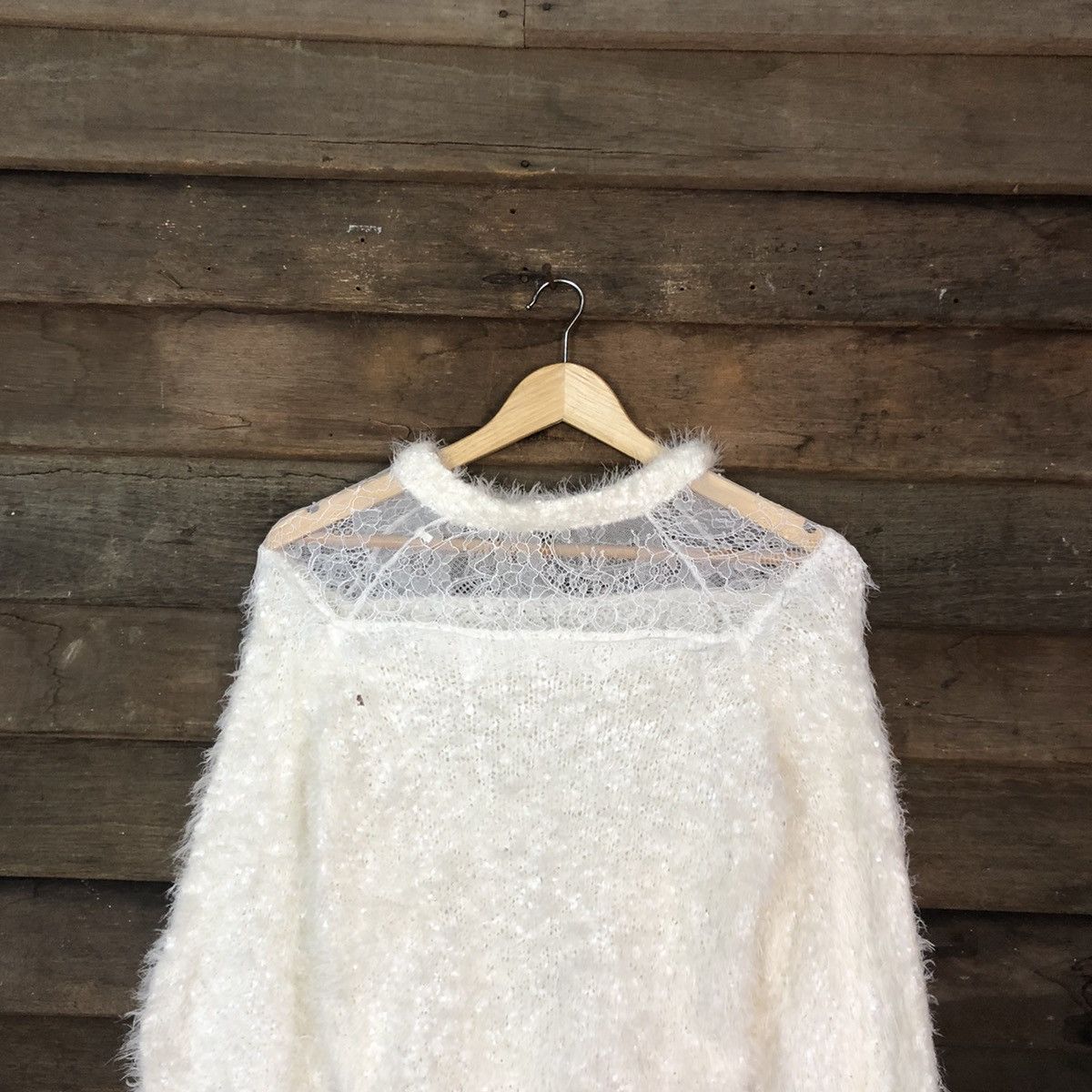Homespun Knitwear DLL Nice Claup White Mohair shag shaggy fur Knitwear #c1102 Size S / US 4 / IT 40 - 2 Thumbnail