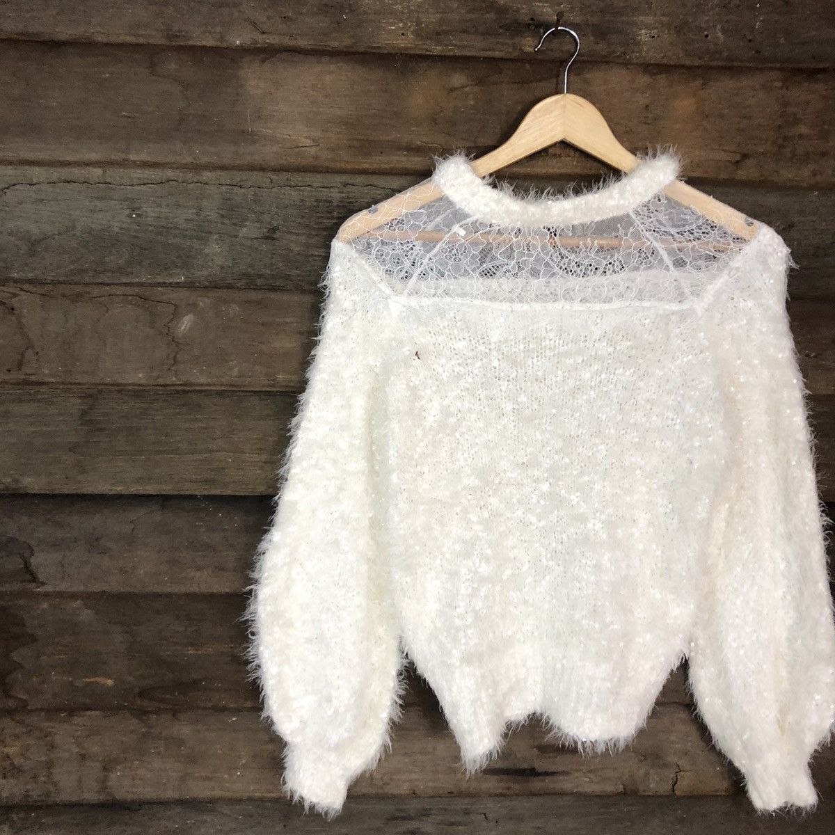 Homespun Knitwear DLL Nice Claup White Mohair shag shaggy fur Knitwear #c1102 Size S / US 4 / IT 40 - 7 Thumbnail