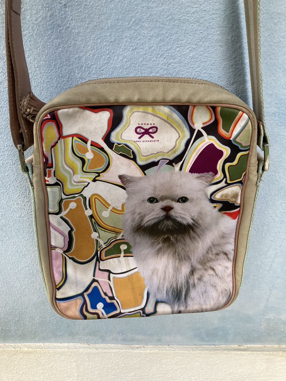 ANYA HINDMARCH にゃんこ Anya Hindmarch ANYA HINDMARCH Toys Tote Canvas Bag Blue Sky