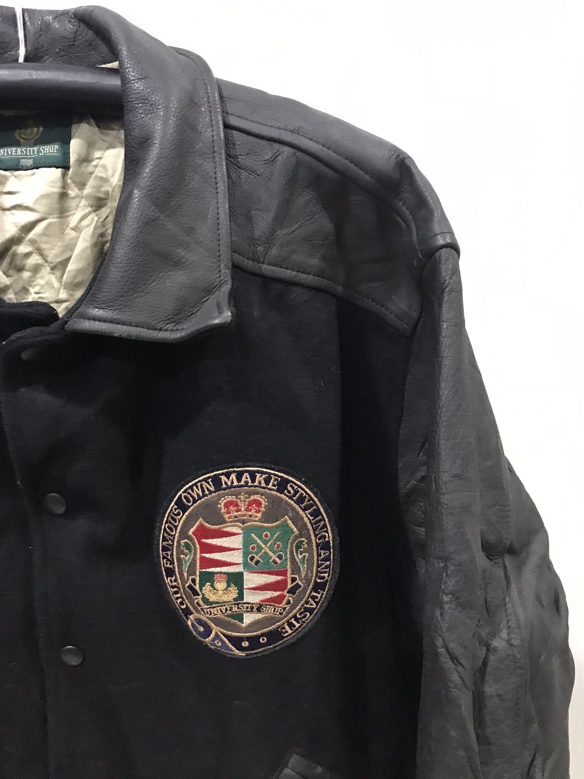 Vintage Vintage UNIVERSITY SHOP Spell Out Varsity Jacket Size US L / EU 52-54 / 3 - 3 Thumbnail