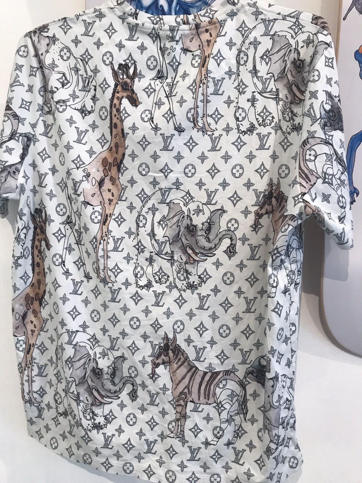 Louis Vuitton Men's White Cotton Chapman Monogram Animals Polo