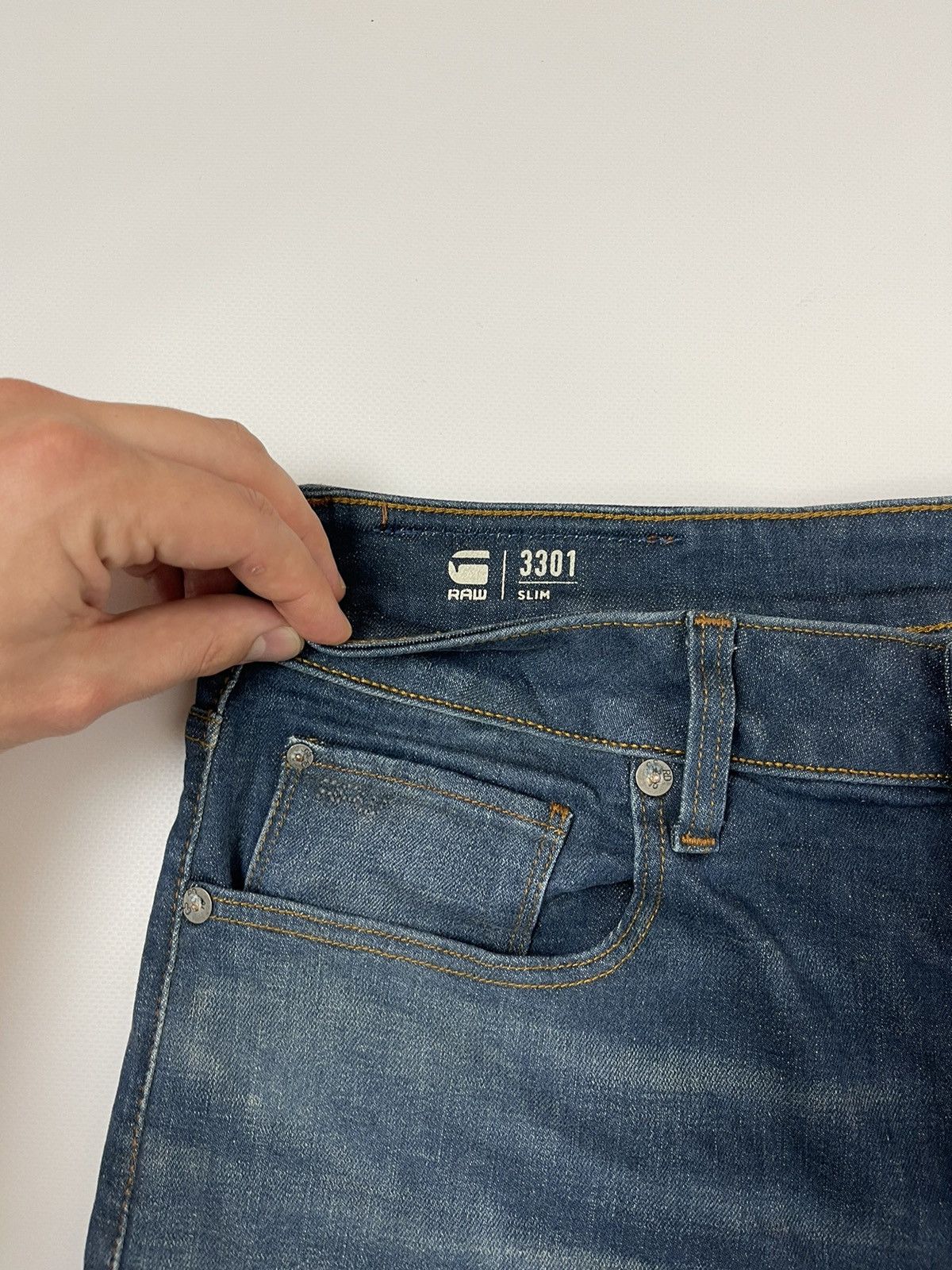 G-Star G-Star Raw 3301 Slim faded denim jeans pants Size US 33 - 17 Thumbnail