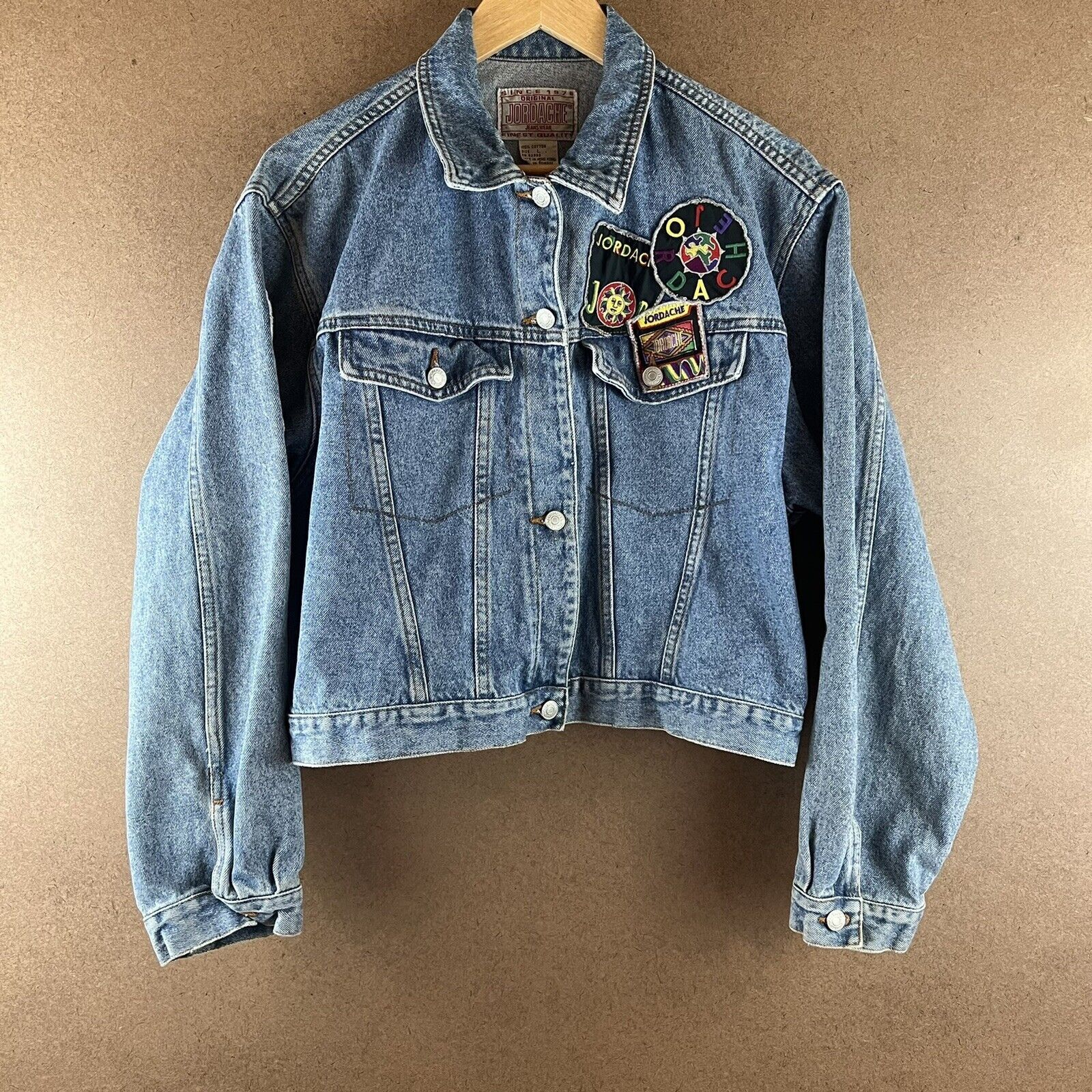 Vintage VTG 80s 90s Jordache Denim Jean Jacket w/Patches Large | Grailed