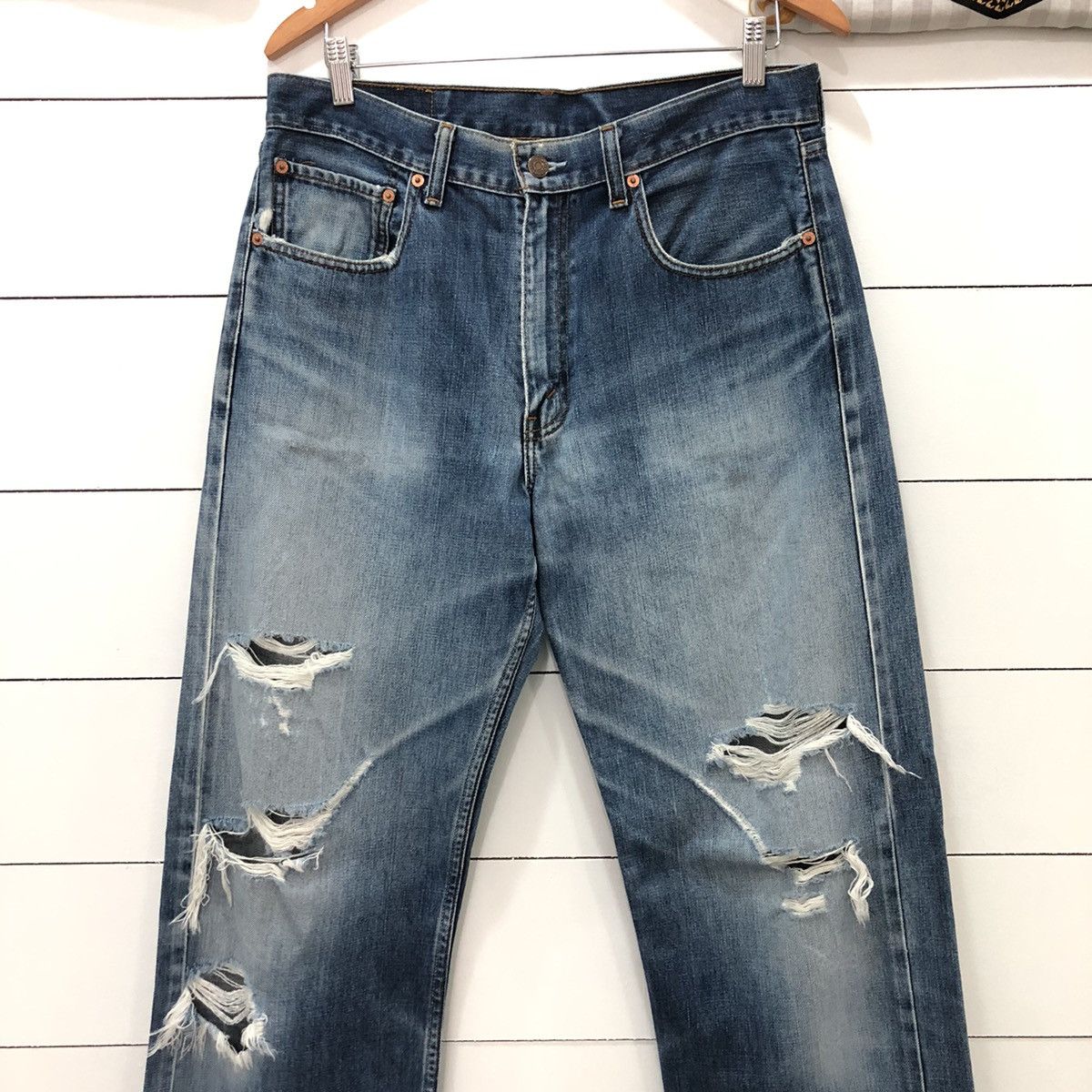 Levi's × Vintage Levis 512 Distressed Denim Jeans inspired Kapital style Size US 33 - 3 Thumbnail