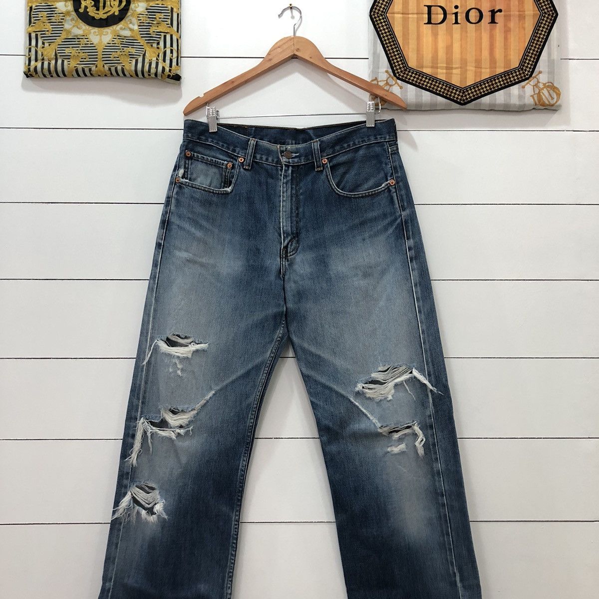 Levi's × Vintage Levis 512 Distressed Denim Jeans inspired Kapital style Size US 33 - 2 Thumbnail
