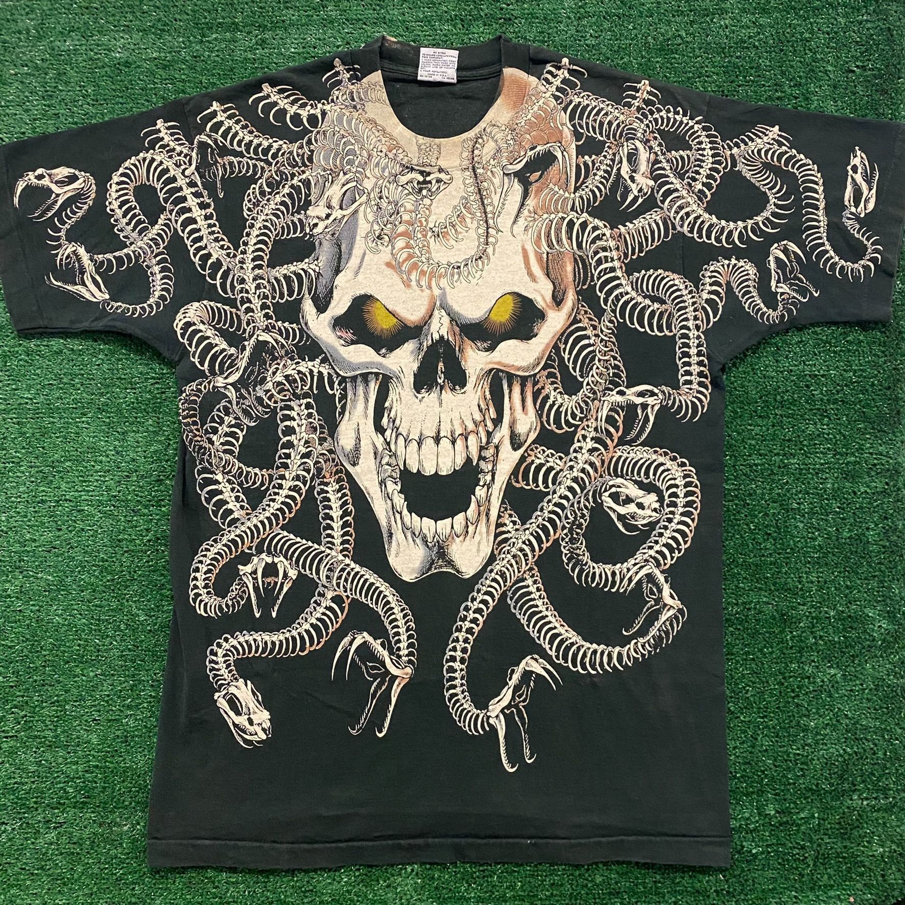 Liquid Blue Medusa Skull Vintage 90s Punk T-Shirt