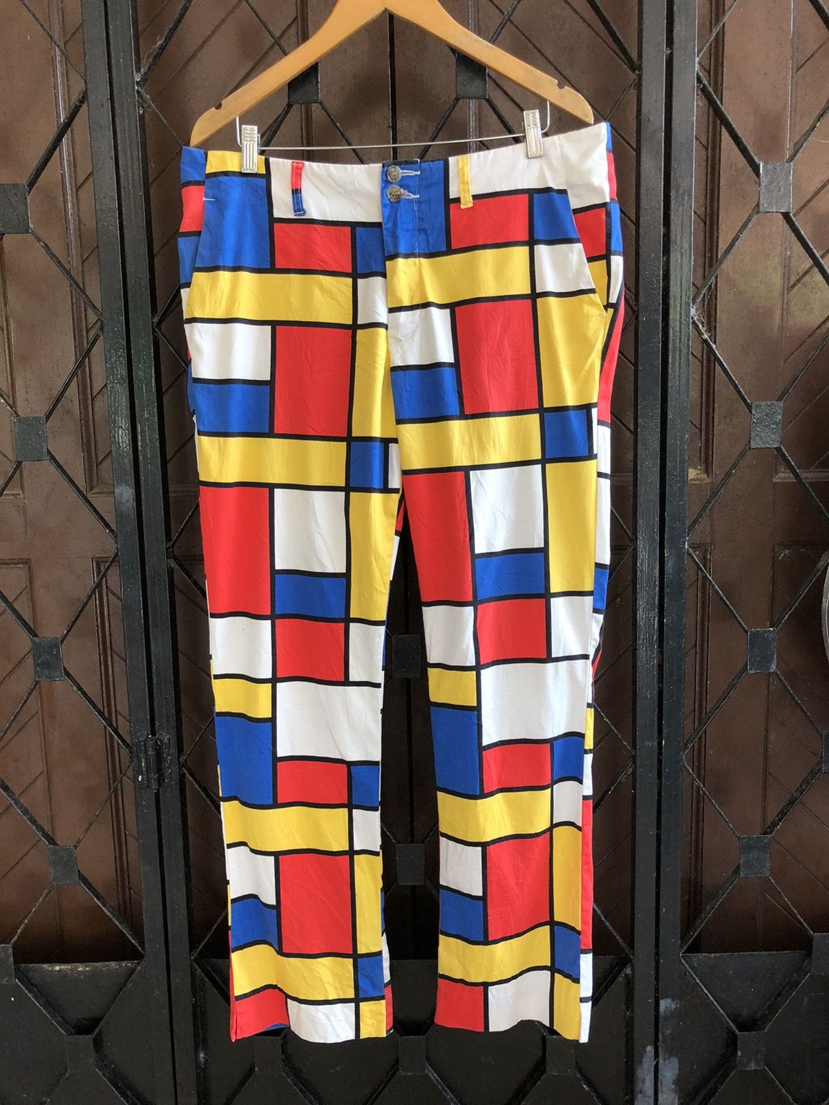 Designer Loudmouth Colourful Bricks Check Art Casual Pants Size US 37 - 1 Thumbnail
